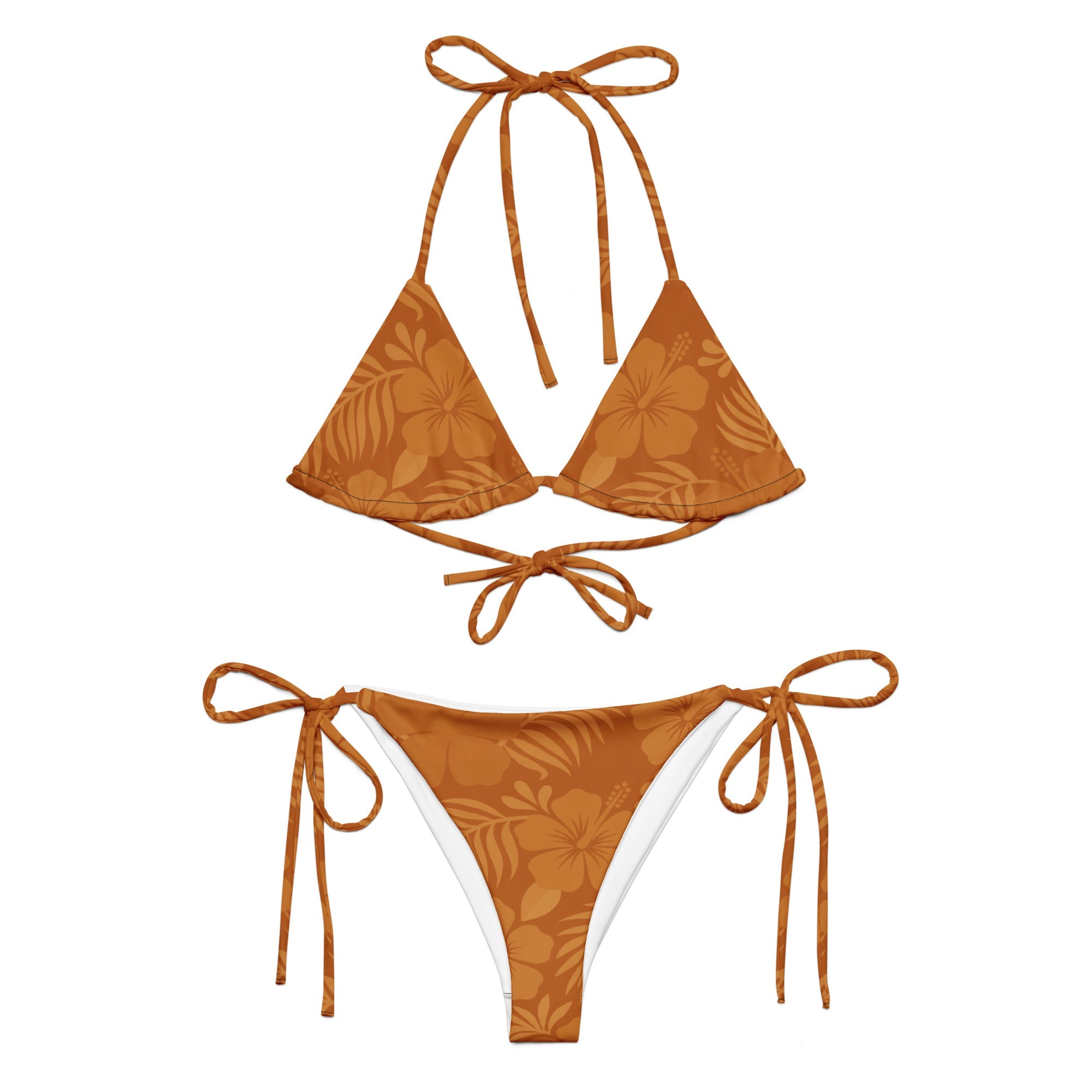 AI generated image of Clay Hibiscus recycled string bikini Product shot front
