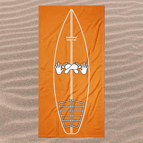 AI generated image of a Clay Surf Pop-Up Training Mat – Oversized Quick-Dry Beach Towel with Stance Placement Guide on sand