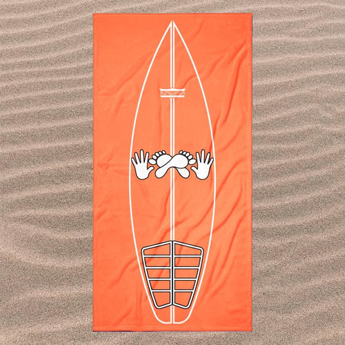 AI generated image of a Coral Surf Pop-Up Training Mat – Oversized Quick-Dry Beach Towel with Stance Placement Guide on sand