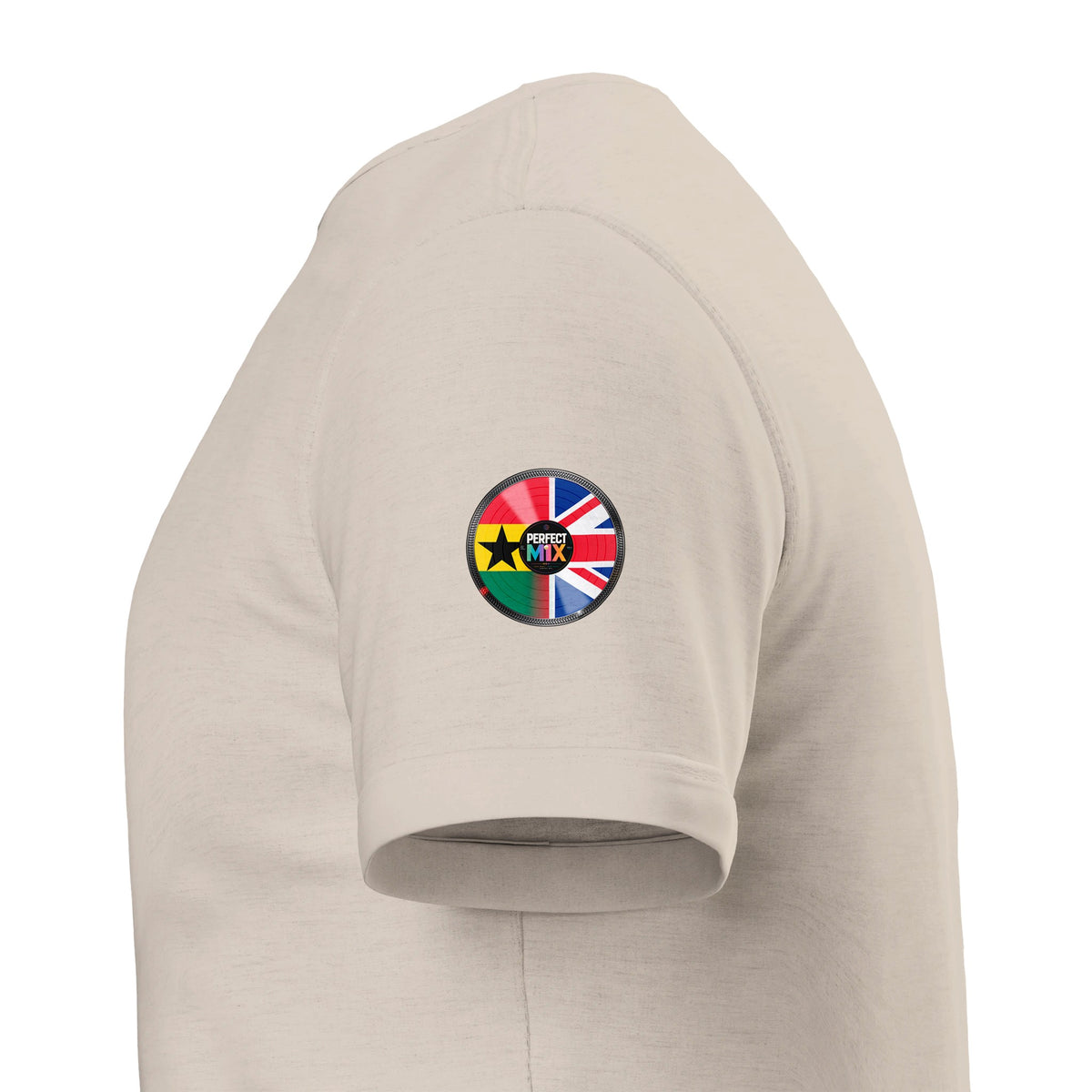 AI generated image of a Ghanaian British – Perfect Mix T-Shirt Sand sleeve