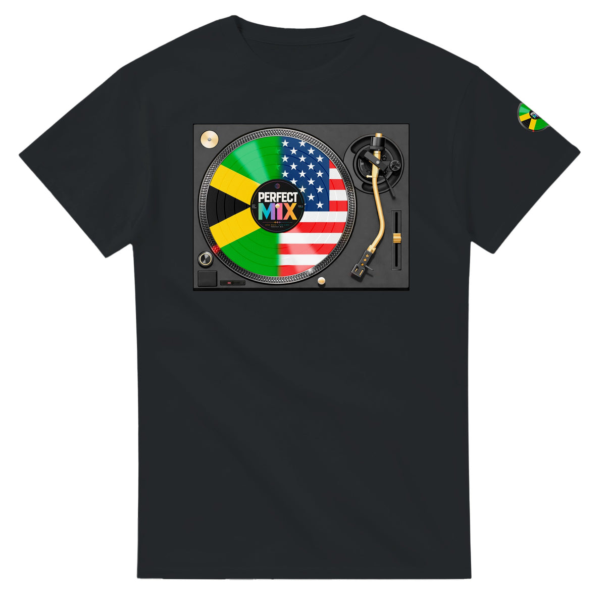 AI generated image of a Jamaican American Perfect Mix T-shirt Black