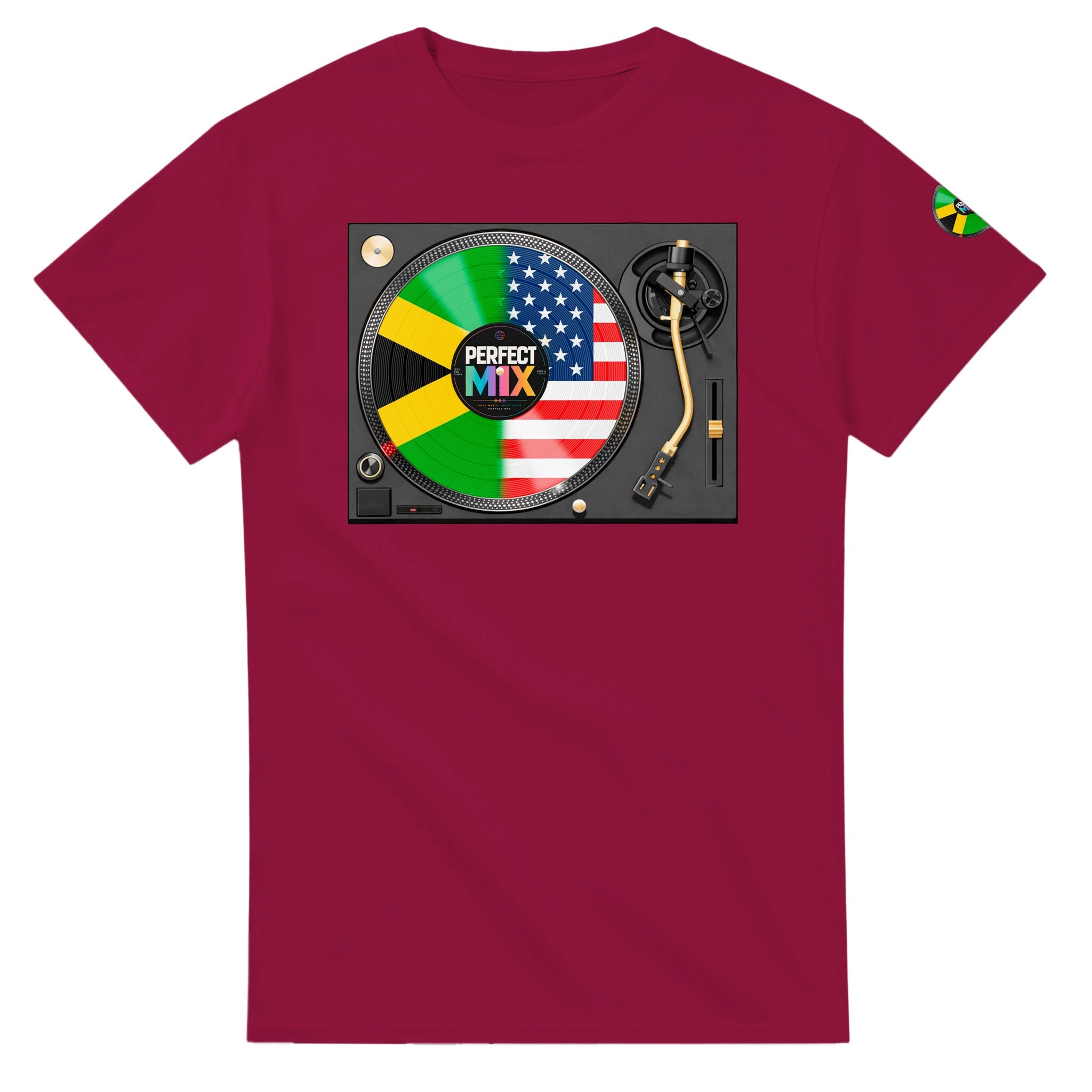 AI generated image of a Jamaican American Perfect Mix T-shirt Cardinal Red