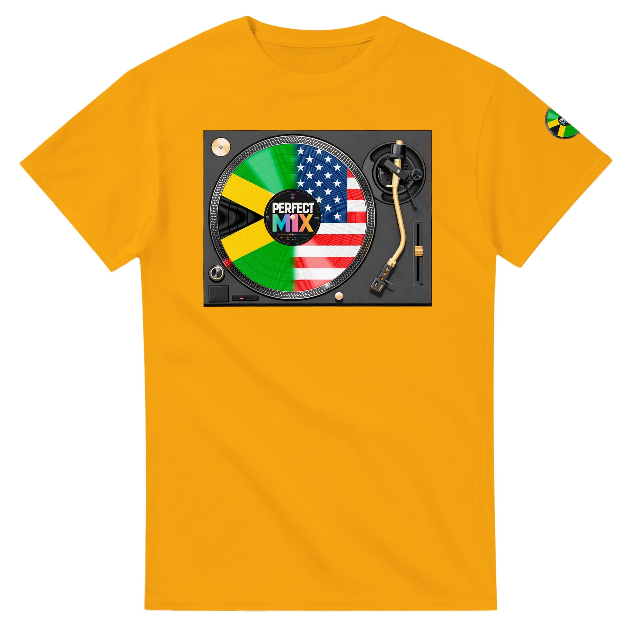 AI generated image of a Jamaican American Perfect Mix T-shirt Gold