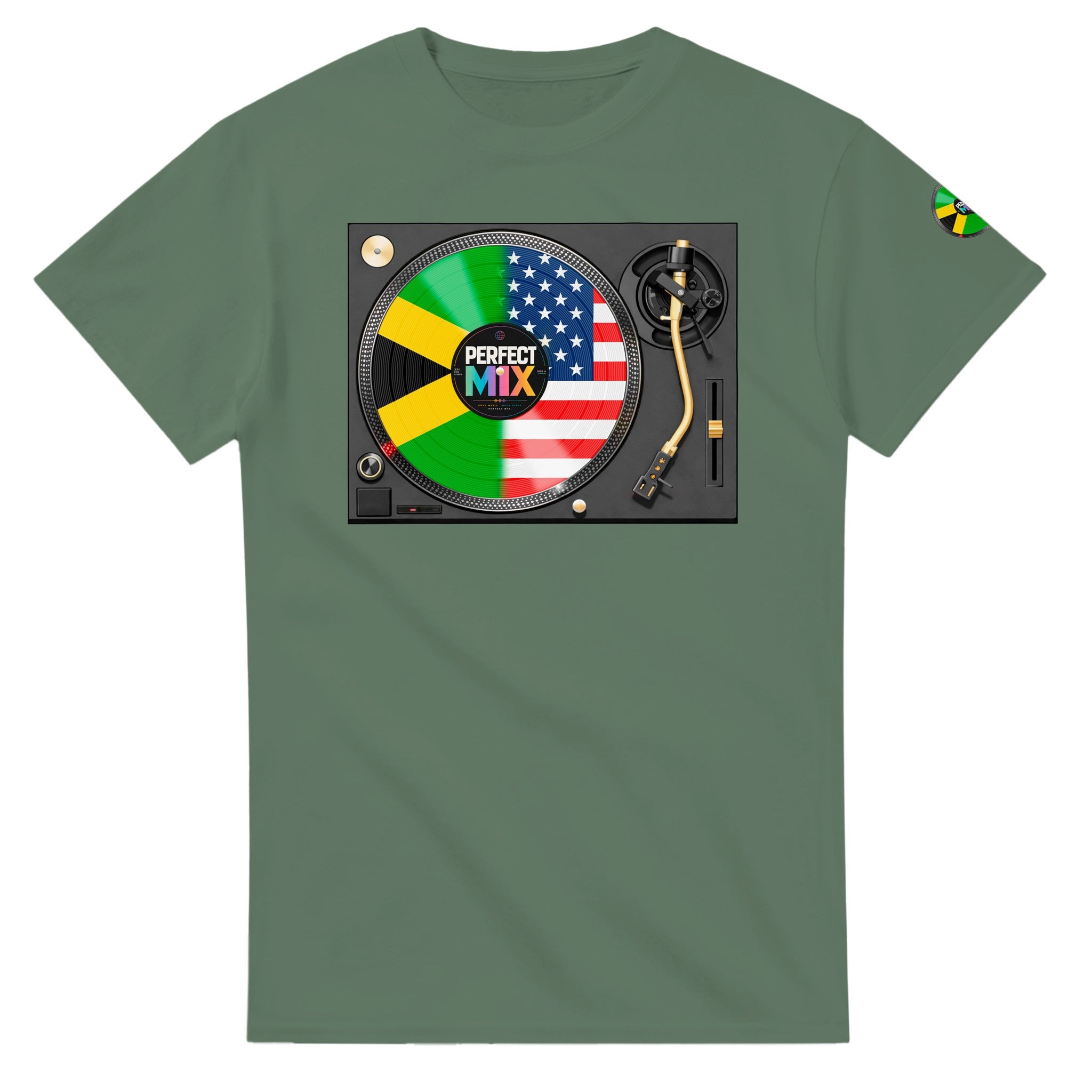 AI generated image of a Jamaican American Perfect Mix T-shirt Green