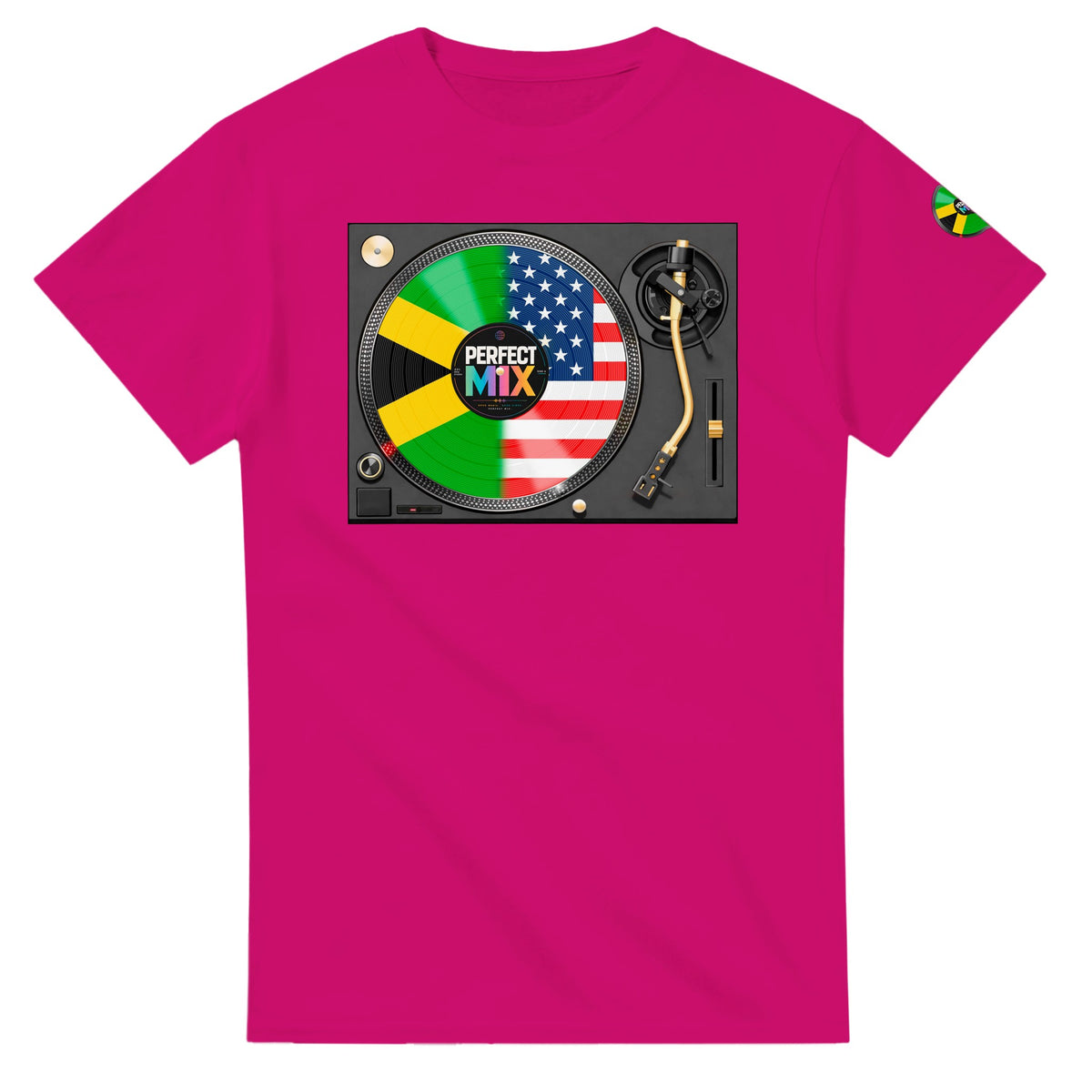 AI generated image of a Jamaican American Perfect Mix T-shirt Heliconia