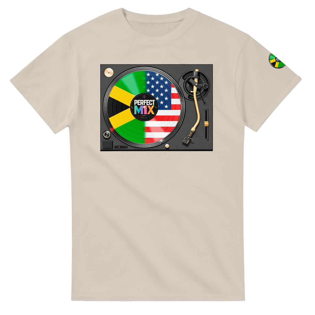 AI generated image of a Jamaican American Perfect Mix T-shirt Sand