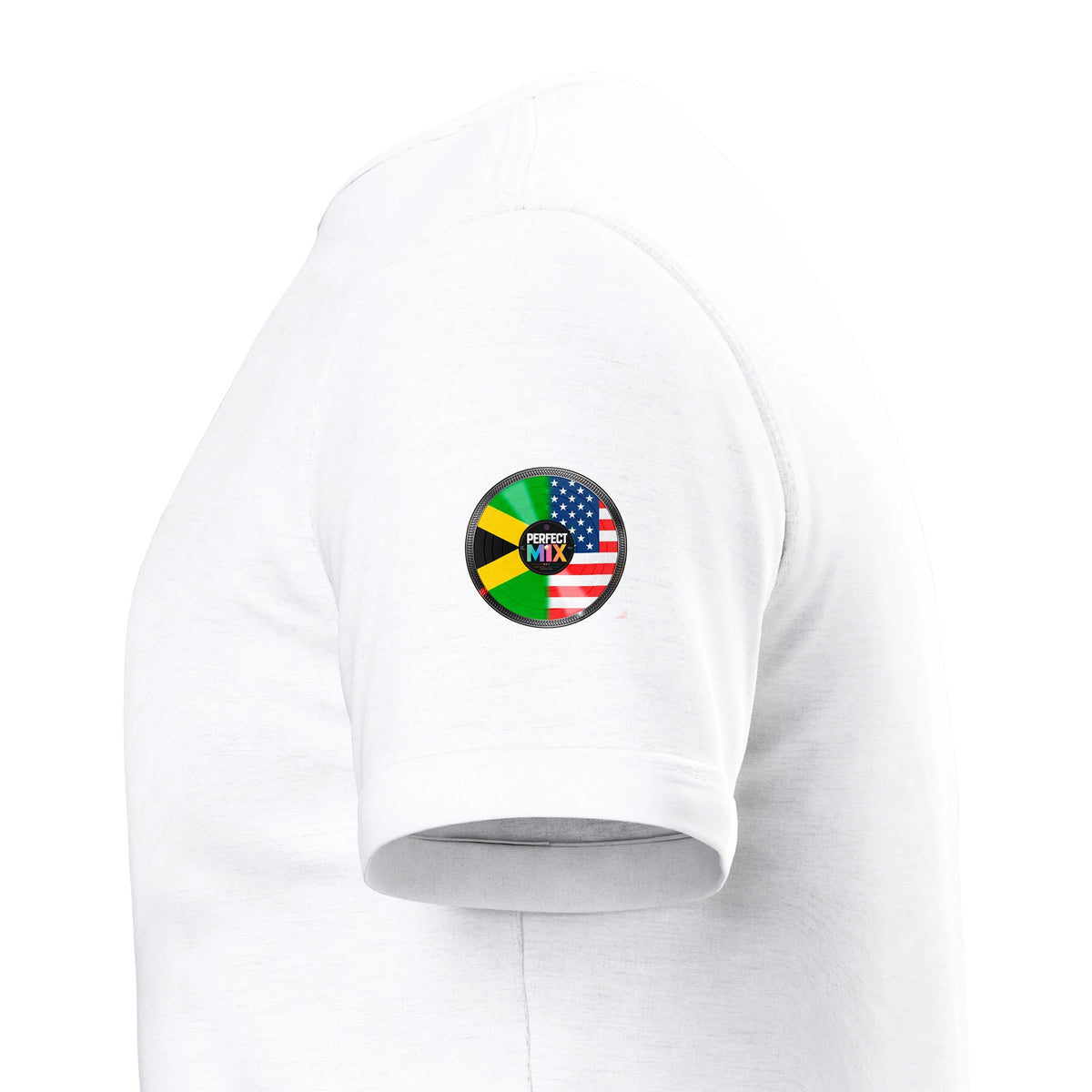 AI generated image of a Jamaican American Perfect Mix T-shirt White sleeve