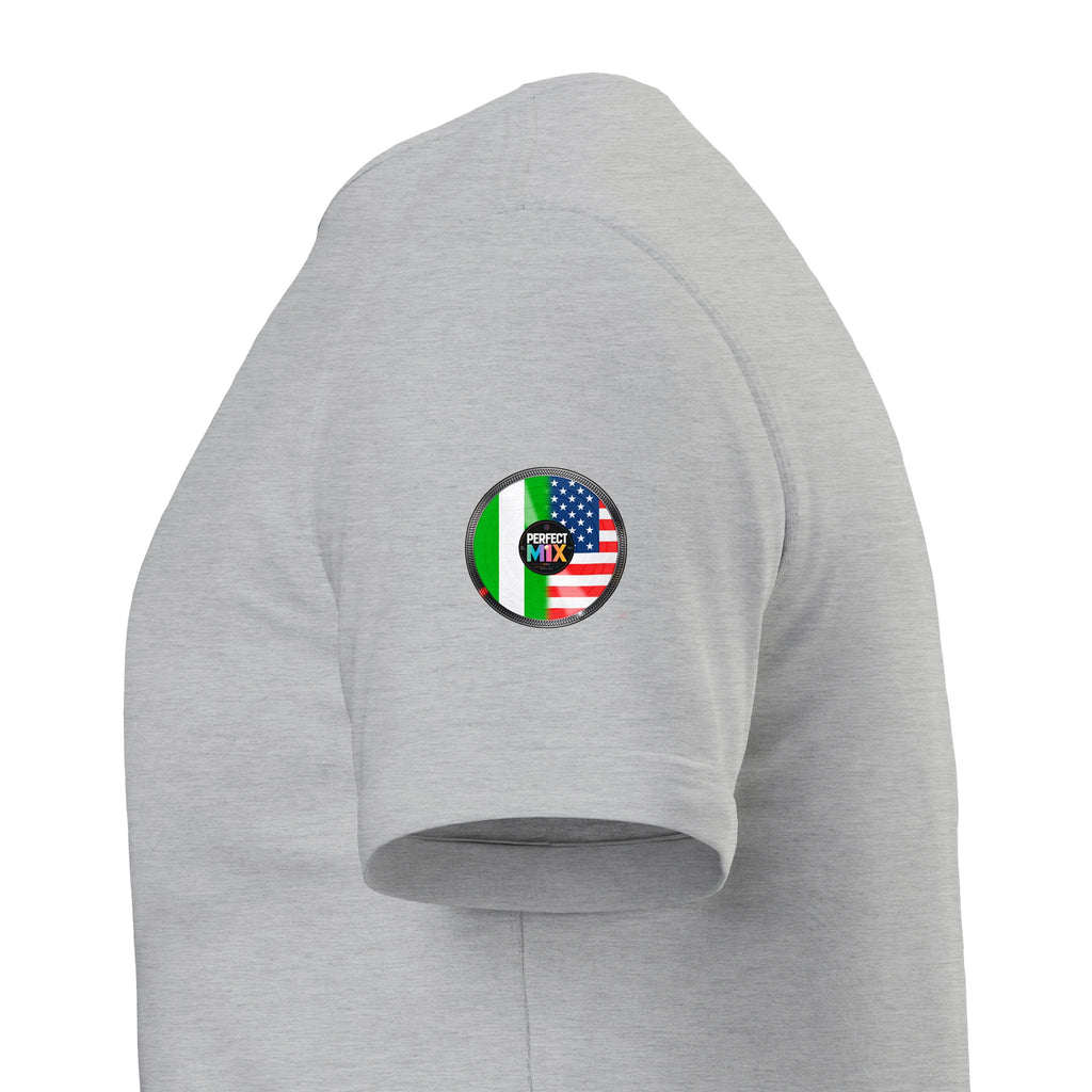 AI generated image of a Nigerian American – Perfect Mix T-Shirt Ash gray sleeve