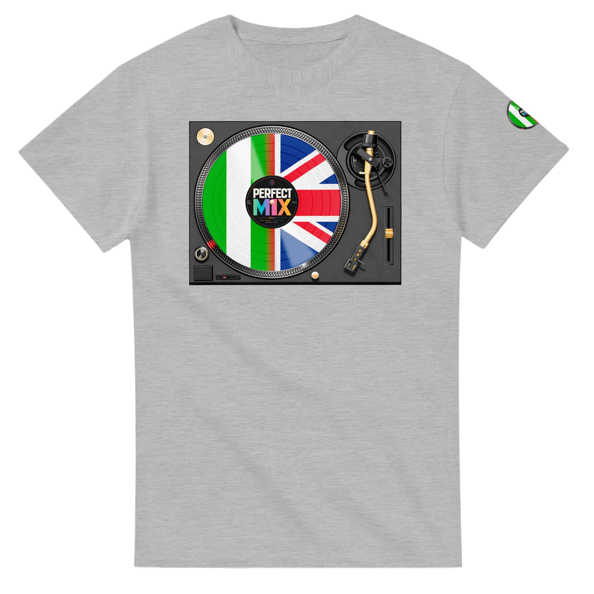 AI generated image of a Nigerian British – Perfect Mix Vinyl Turntable Graphic Tee Ash Grey
