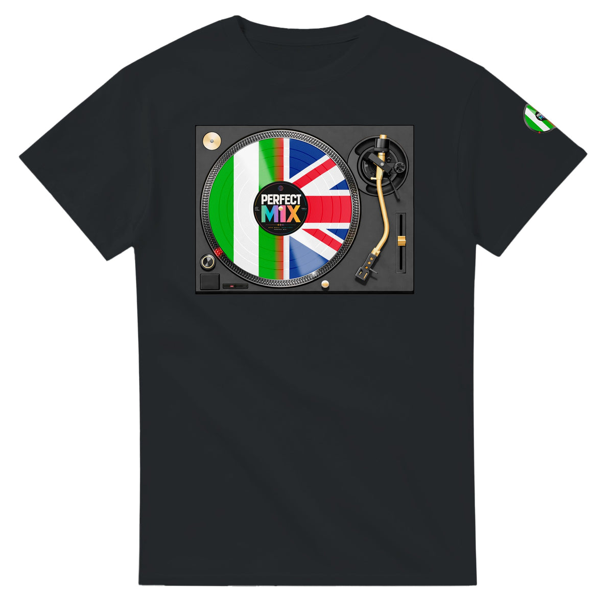 AI generated image of a Nigerian British – Perfect Mix Vinyl Turntable Graphic Tee Black