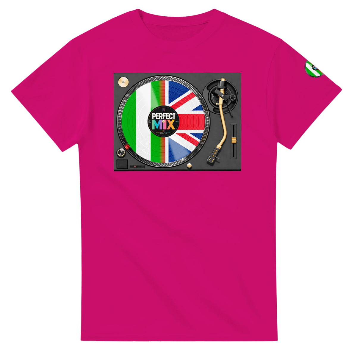 AI generated image of a Nigerian British – Perfect Mix Vinyl Turntable Graphic Tee Heliconia