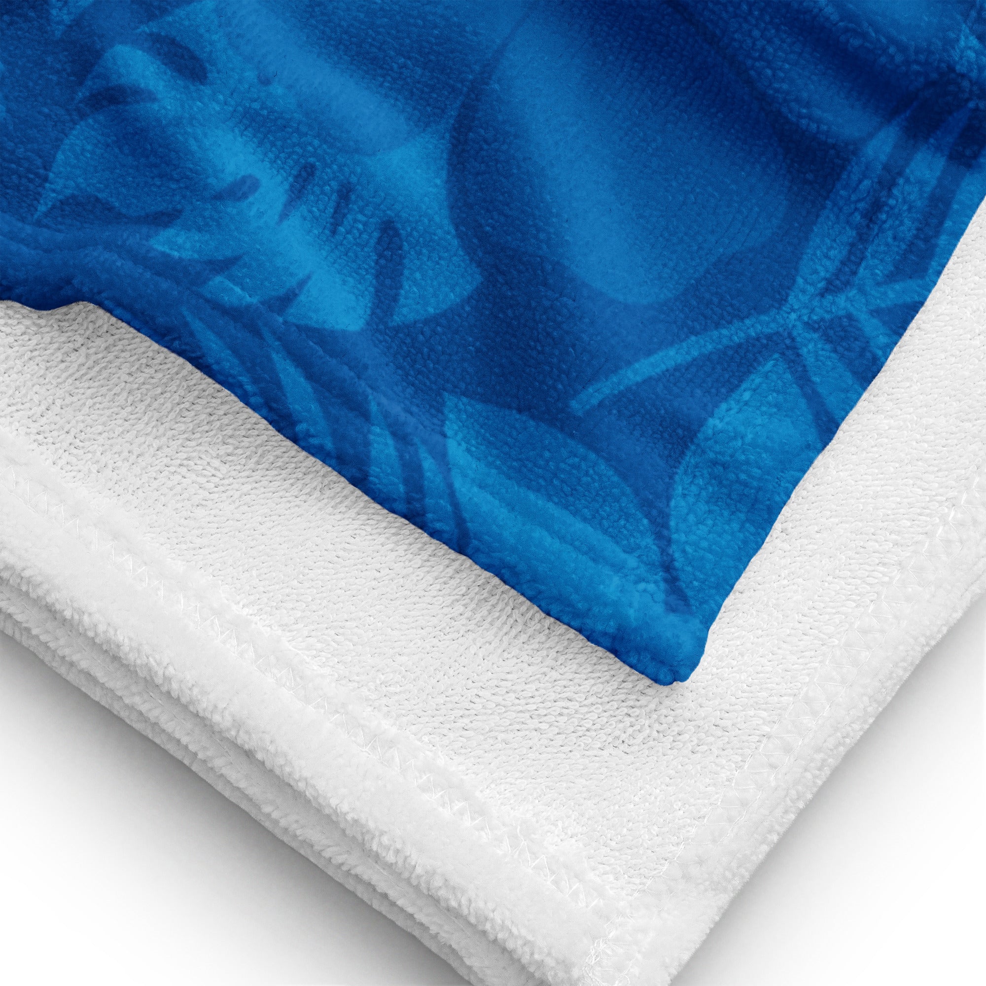 AI generated image of a Ocean Blue Hibiscus Surf Pop-Up Training Mat – Oversized Quick-Dry Beach Towel with Stance Placement Guide close up