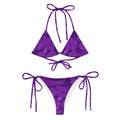 AI generated image of a Purple Hibiscus pattern recycled string bikini Product shot Front