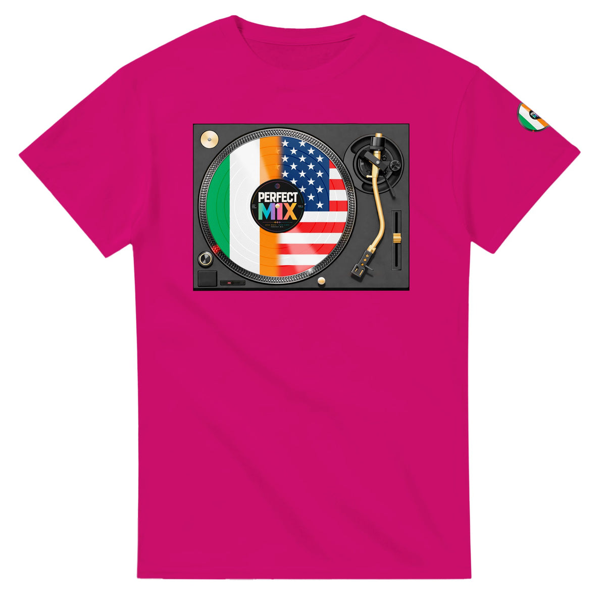 AI generated image of an Irish American perfect mix t-shirt Heliconia