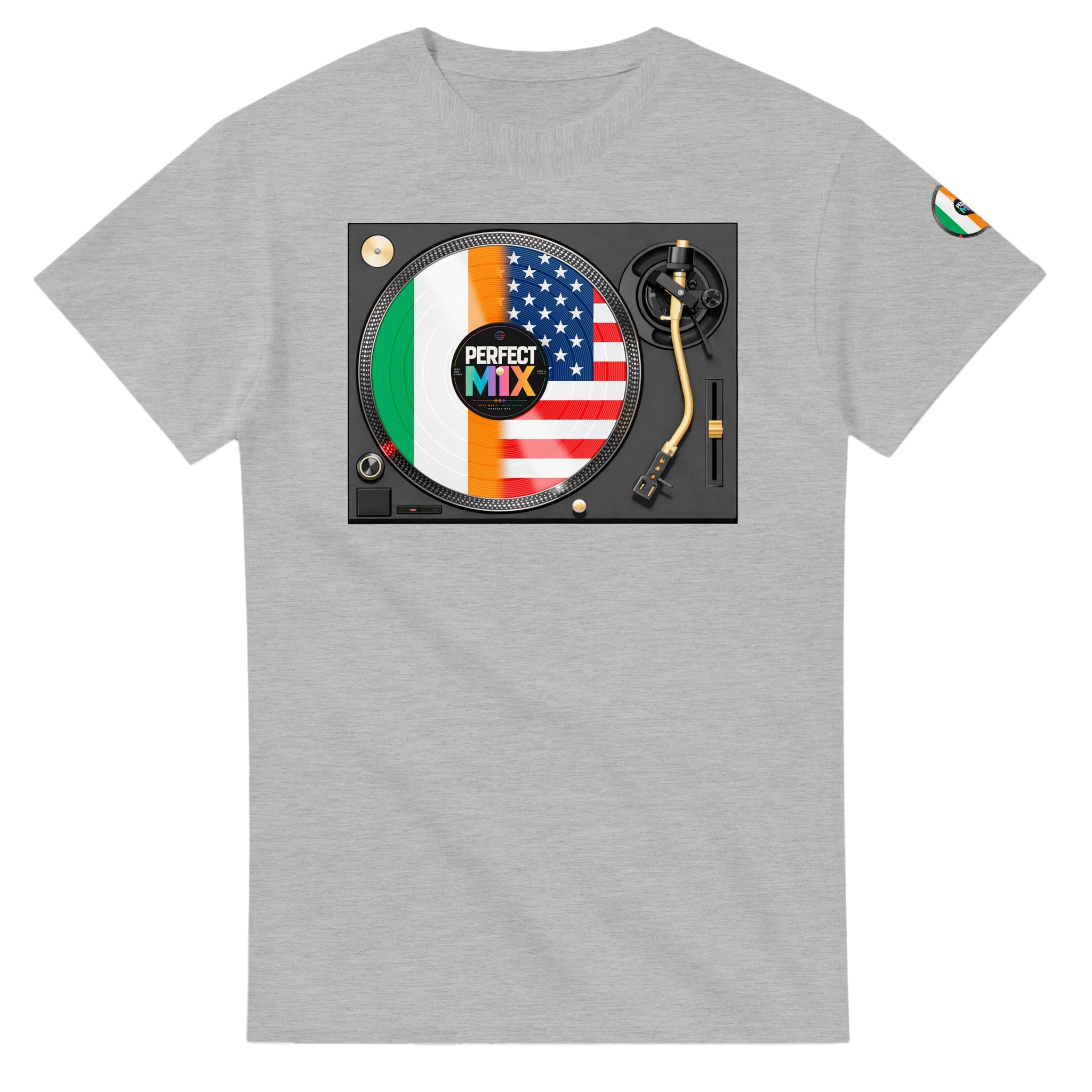 AI generated image of an Irish American perfect mix t-shirt ash grey