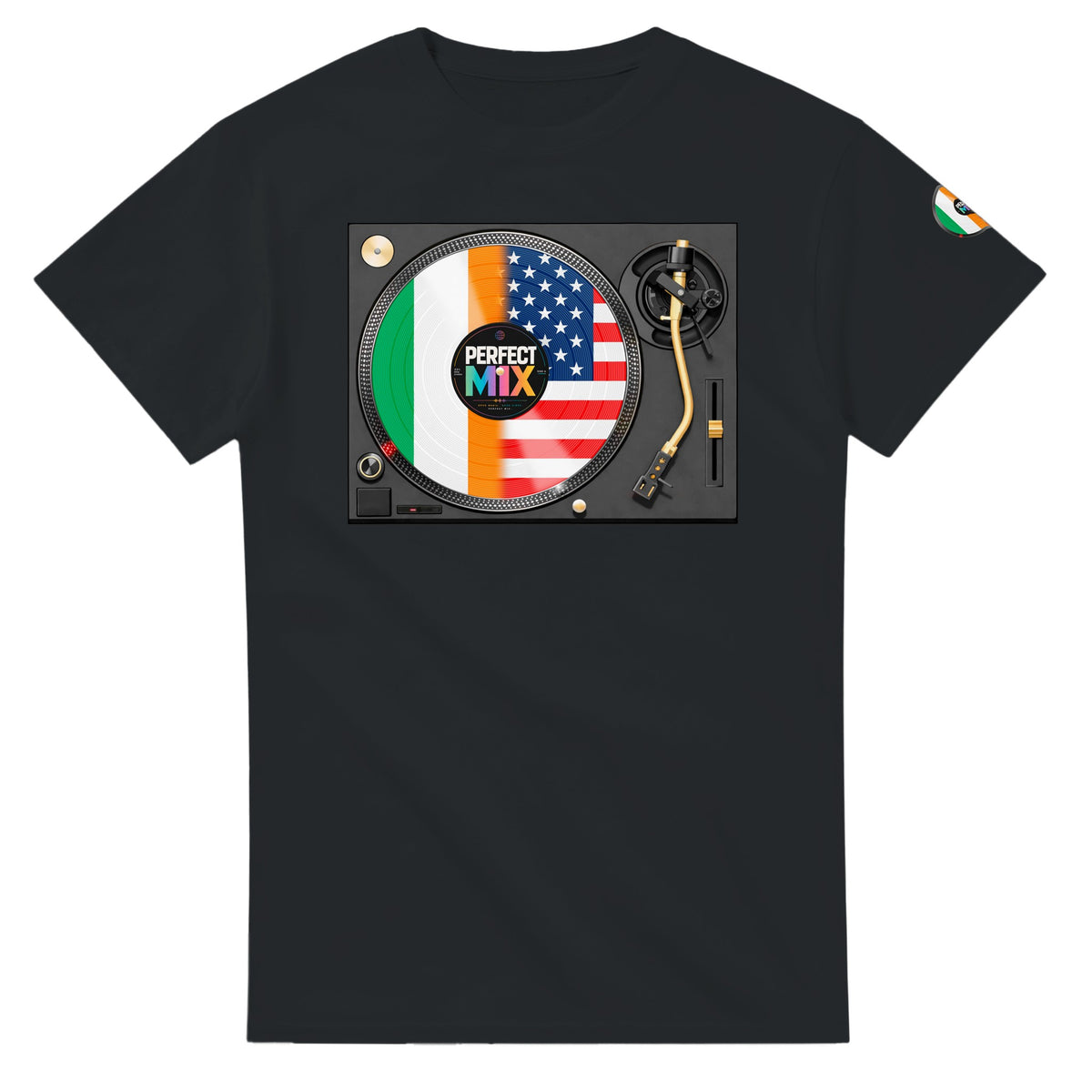 AI generated image of an Irish American perfect mix t-shirt black