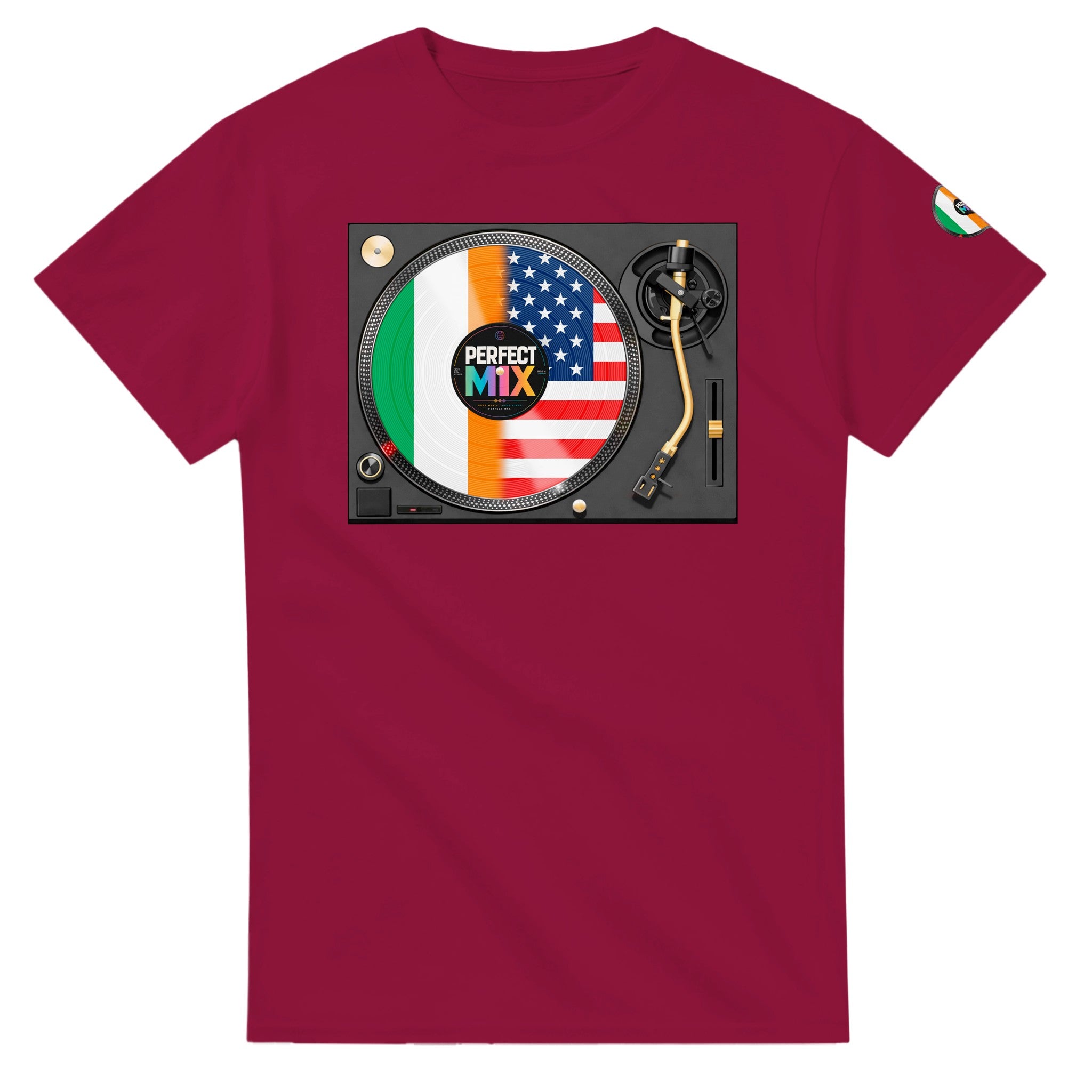 AI generated image of an Irish American perfect mix t-shirt cardinal red