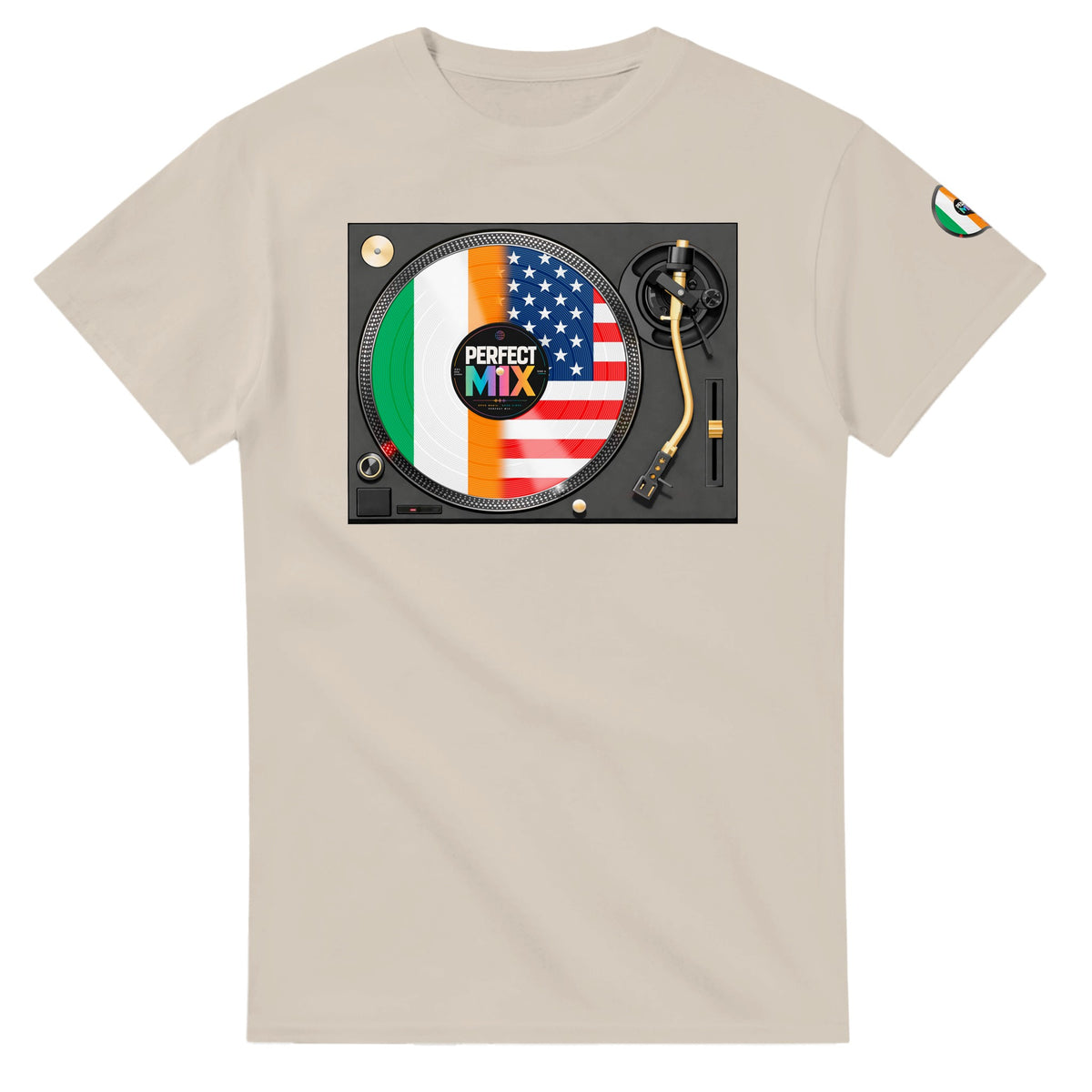 AI generated image of an Irish American perfect mix t-shirt sand