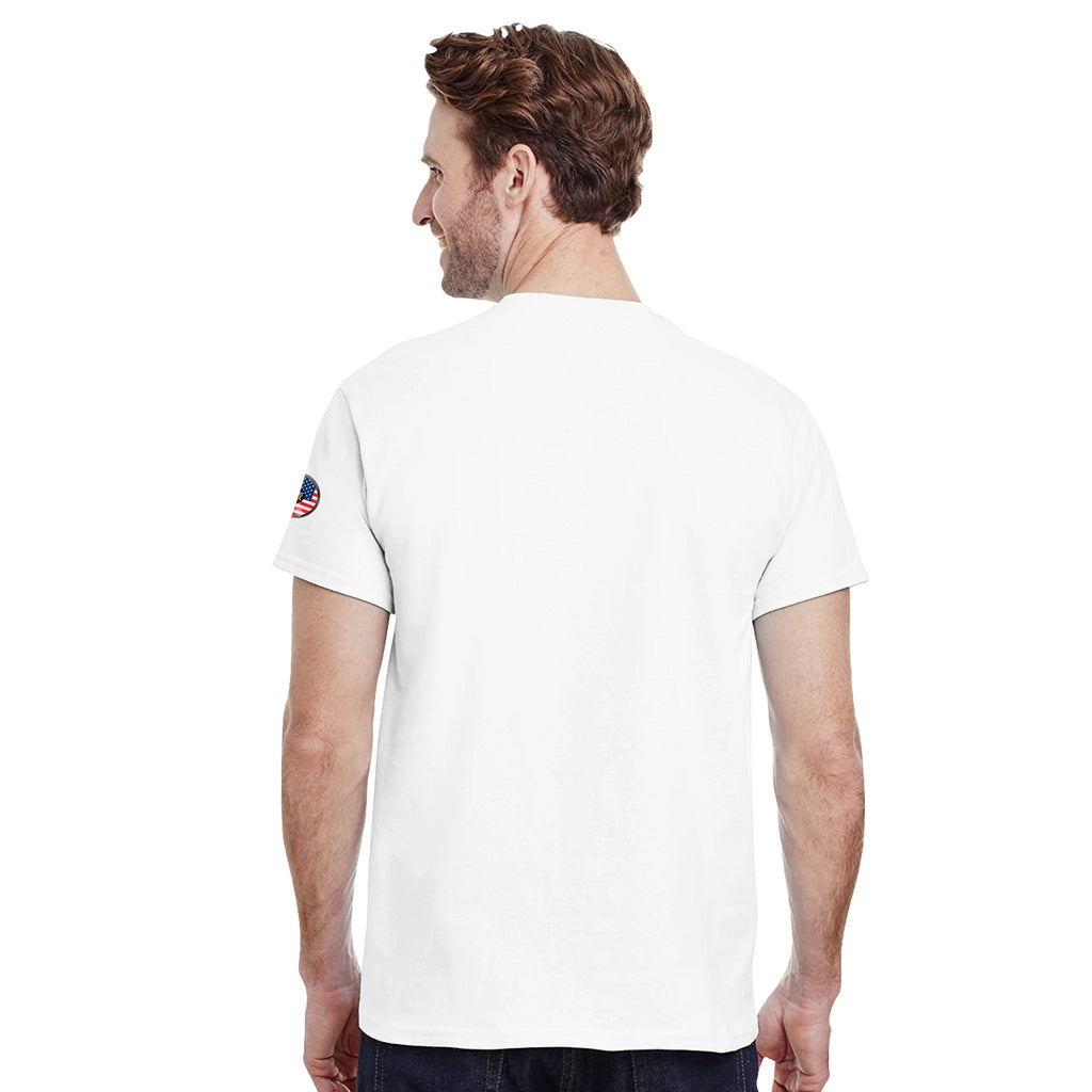 AI generated image of an Irish American perfect mix t-shirt white guy in studio back