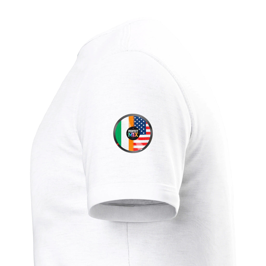 AI generated image of an Irish American perfect mix t-shirt white sleeve design
