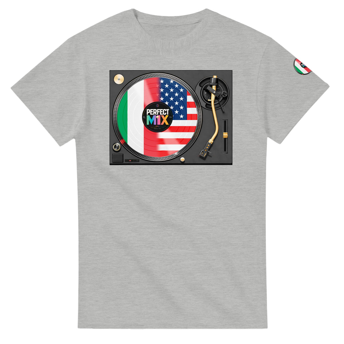 AI generated image of an Italian American Perfect Mix T-shirt Ash Grey
