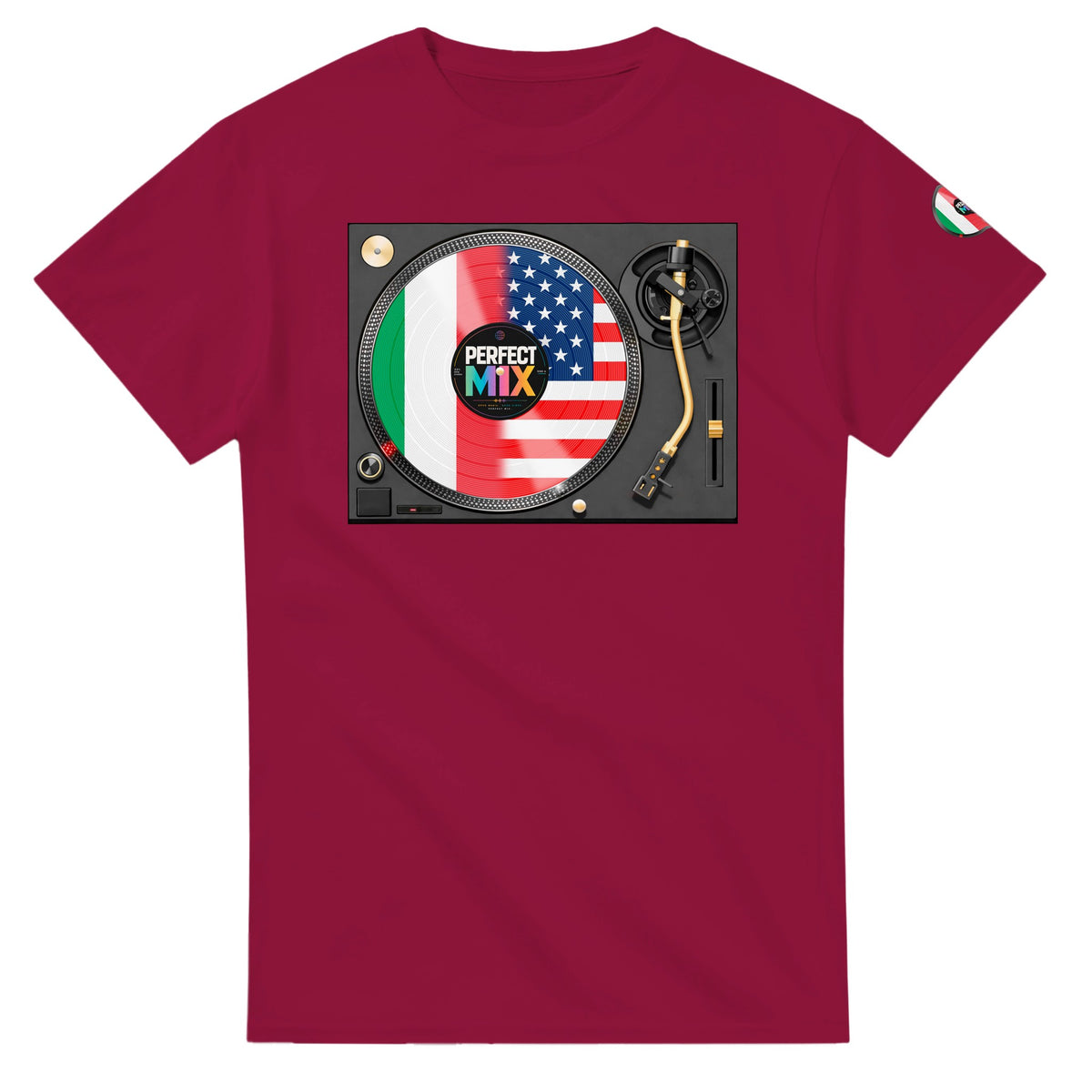 AI generated image of an Italian American Perfect Mix T-shirt Cardinal Red