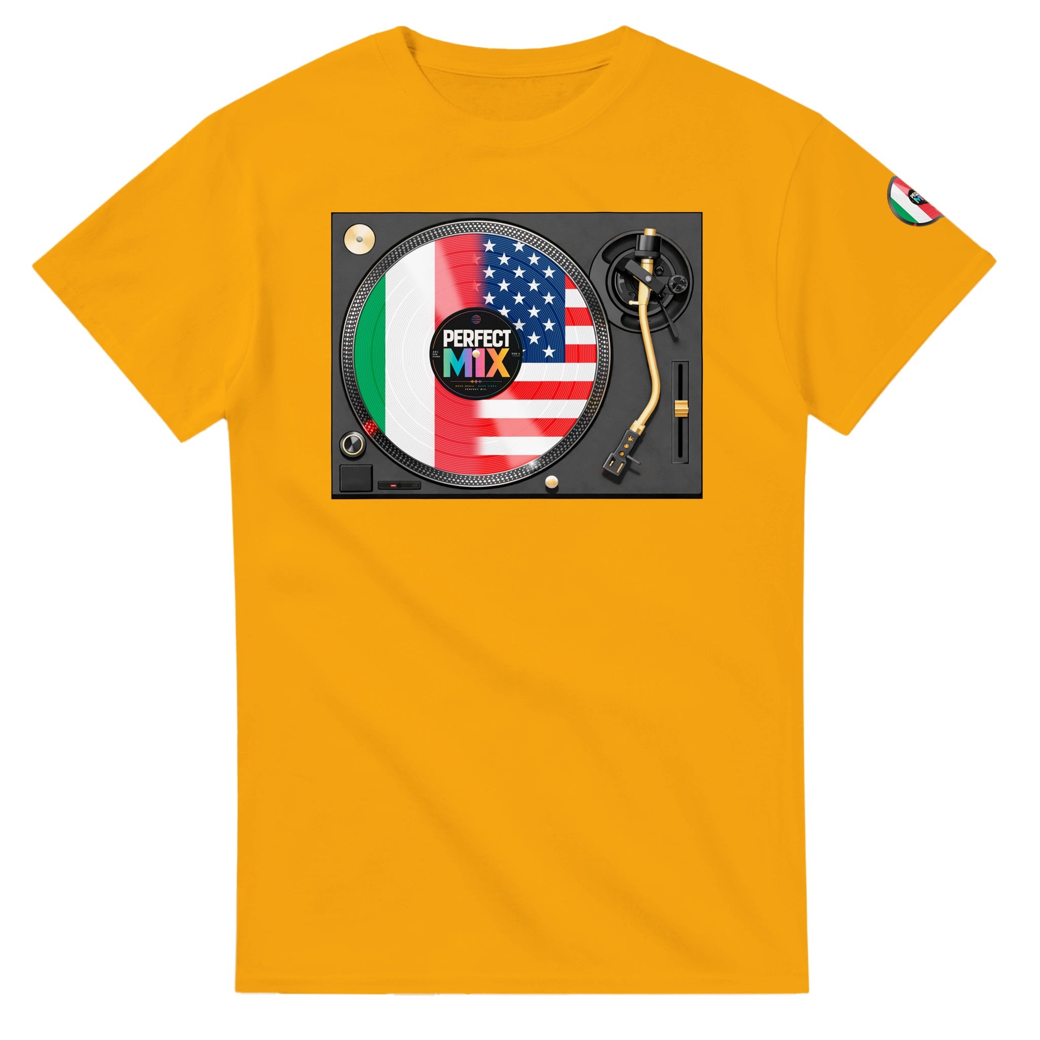 AI generated image of an Italian American Perfect Mix T-shirt Gold