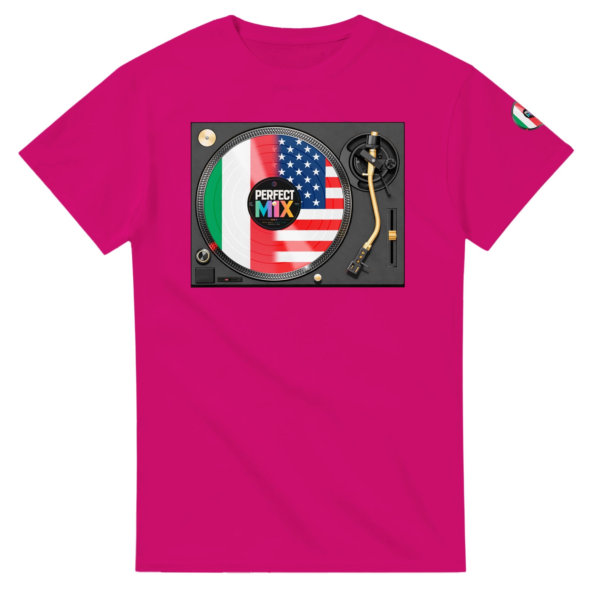 AI generated image of an Italian American Perfect Mix T-shirt Heliconia