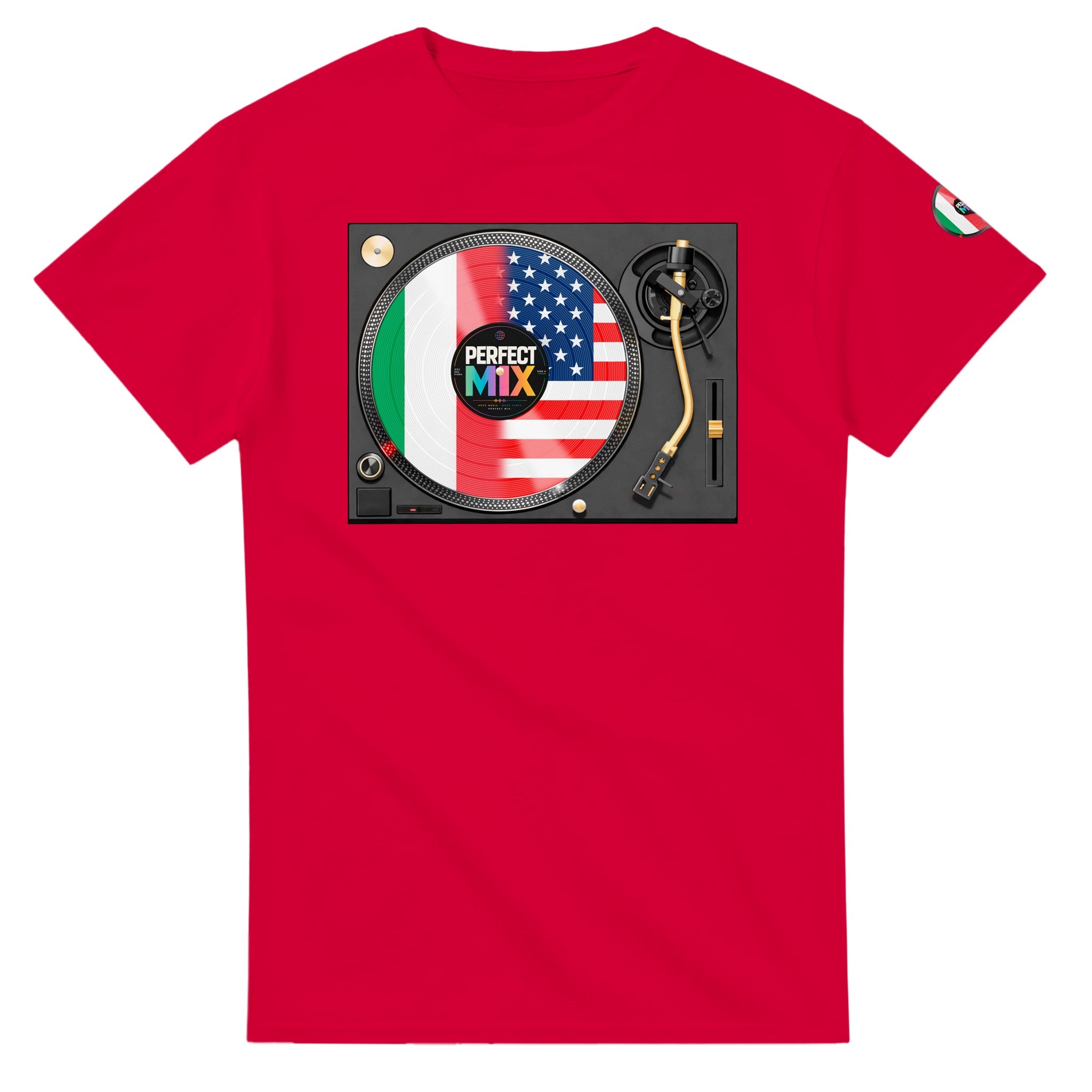 AI generated image of an Italian American Perfect Mix T-shirt Red