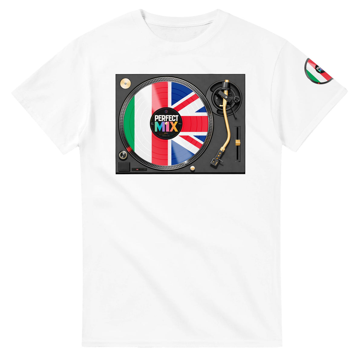 AI generated image of an Italian British mixed heritage T shirt white