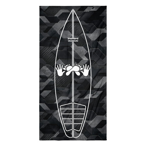Black Sci Fi Camo Surf Pop-Up Training Mat – Oversized Quick-Dry Beach Towel with Stance Placement Guide