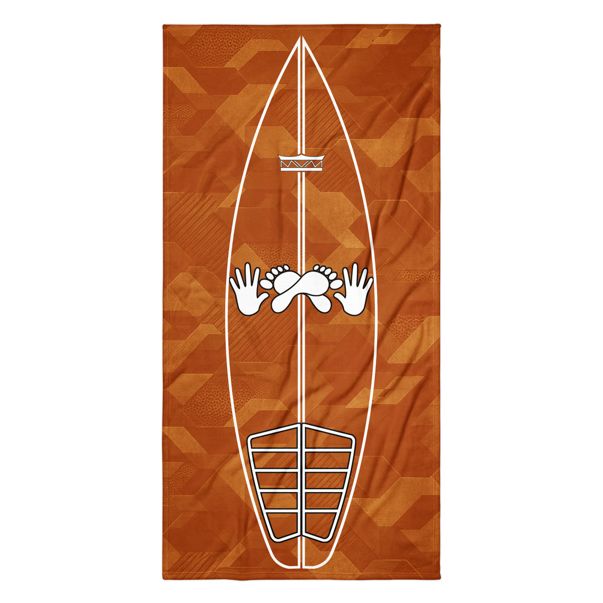 Clay Sci-Fi Camo Surf Pop-Up Training Mat – Oversized Quick-Dry Beach Towel with Stance Placement Guide Product mockup