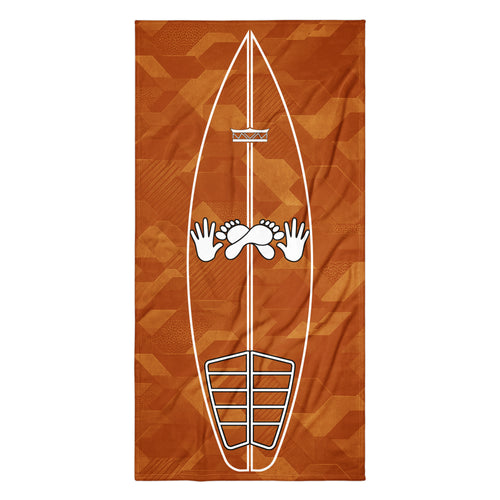 Clay Sci-Fi Camo Surf Pop-Up Training Mat – Oversized Quick-Dry Beach Towel with Stance Placement Guide Product mockup