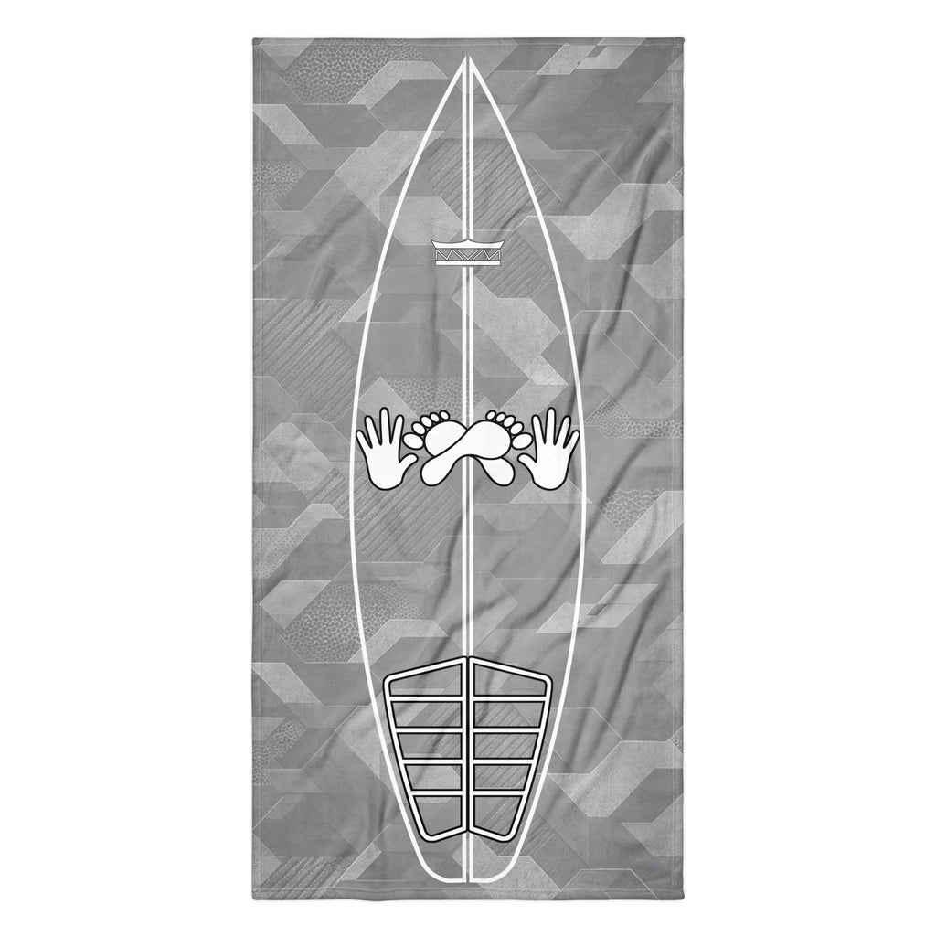Grey Sci Fi Camo Surf Pop-Up Training Mat – Oversized Quick-Dry Beach Towel with Stance Placement Guide