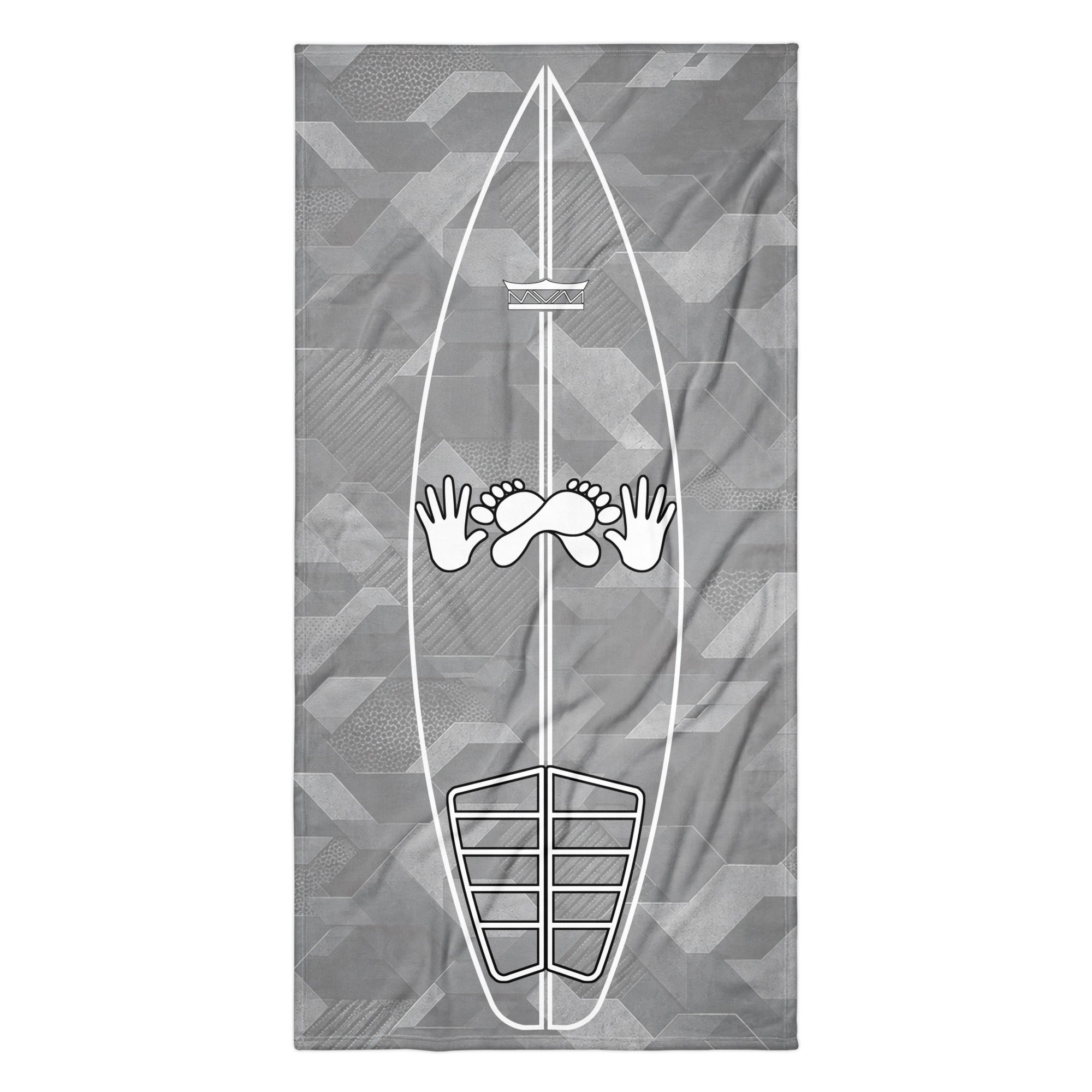 Grey Sci Fi Camo Surf Pop-Up Training Mat – Oversized Quick-Dry Beach Towel with Stance Placement Guide