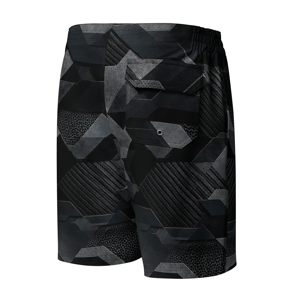 MVM Black Sci-Fi Camo Men's Hybrid Board Shorts Product mockup back