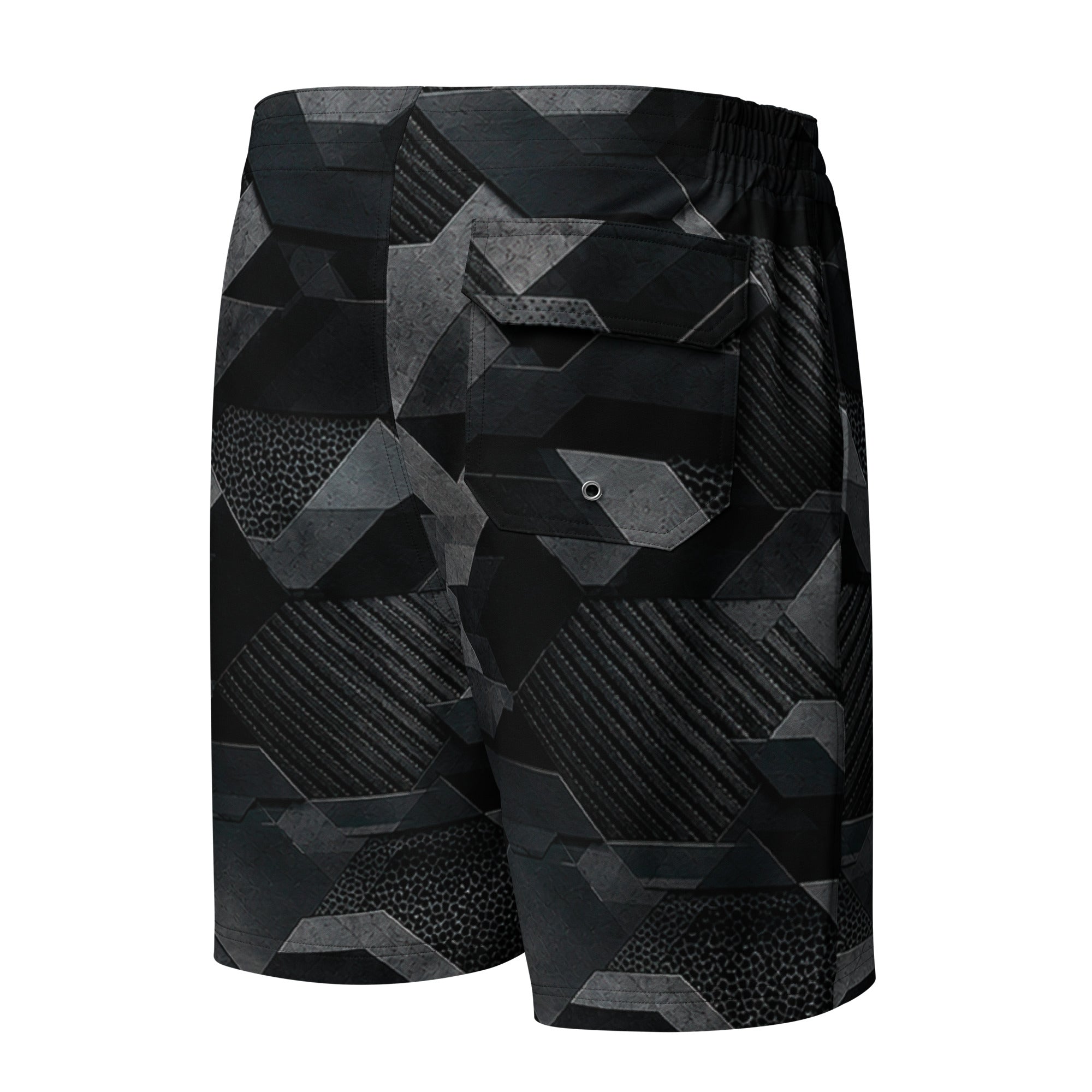 MVM Black Sci-Fi Camo Men's Hybrid Board Shorts Product mockup back