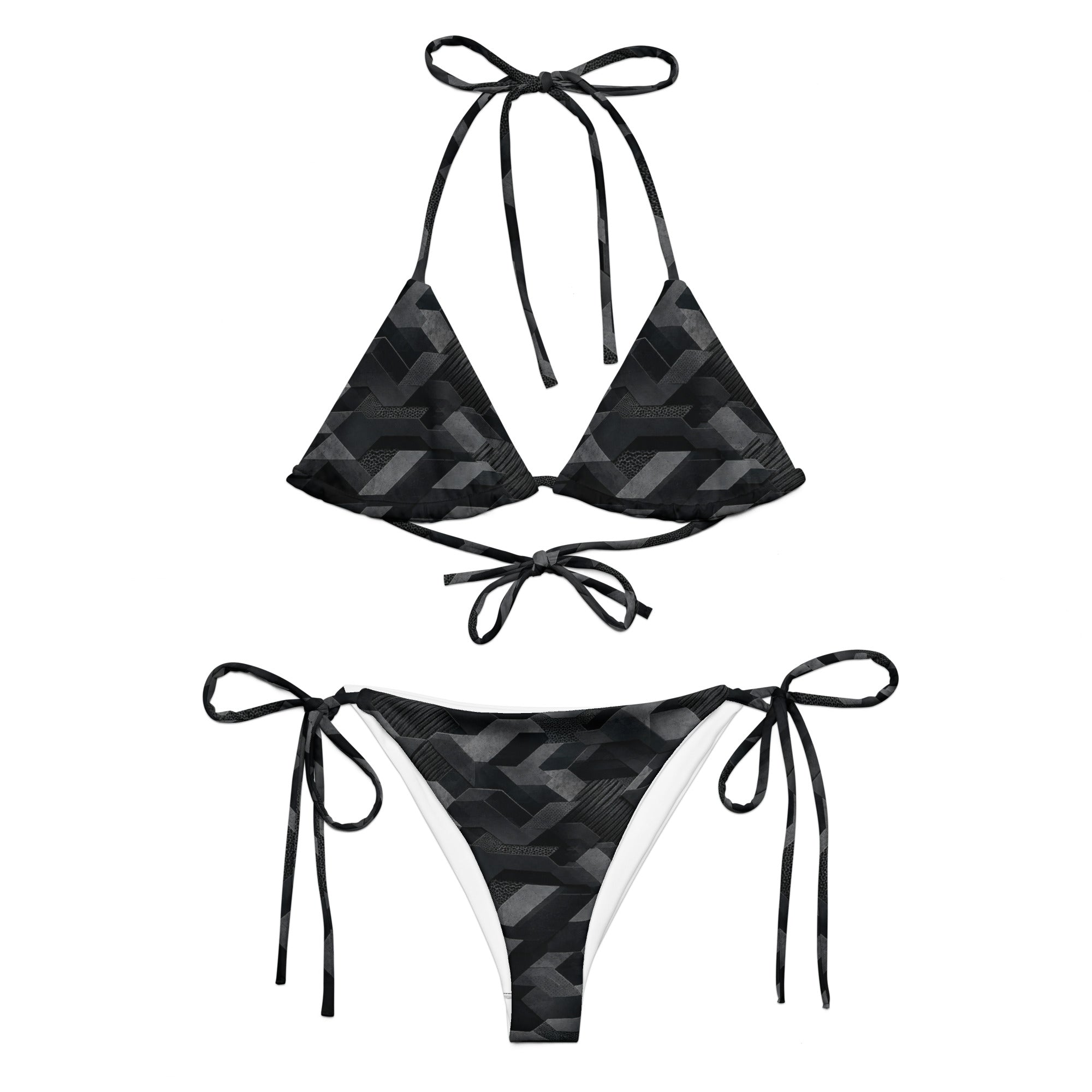 MVM Black Sci Fi Camo recycled string bikini Product shot Front