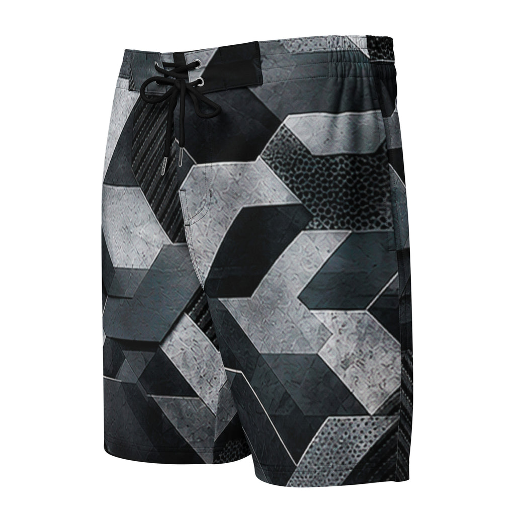 MVM Black and Grey Sci-Fi Camo Men's Hybrid Board Shorts Product mockup front