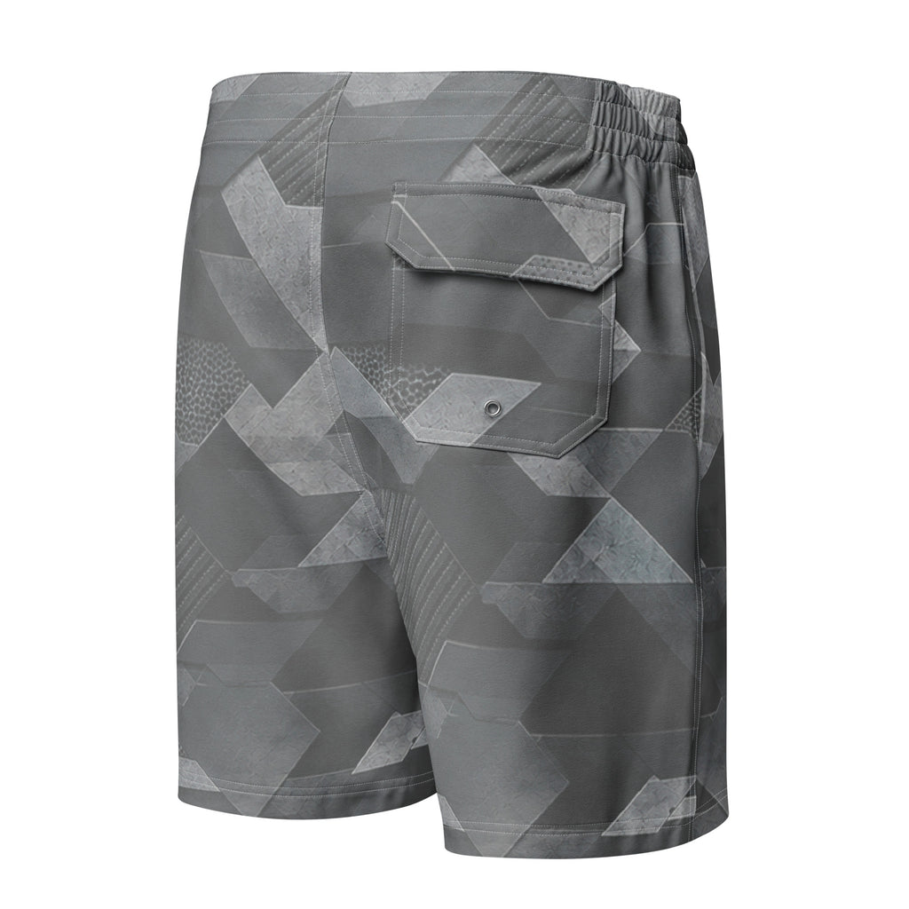 MVM Grey Sci-Fi Camo Men's Hybrid Board Shorts Product mockup back
