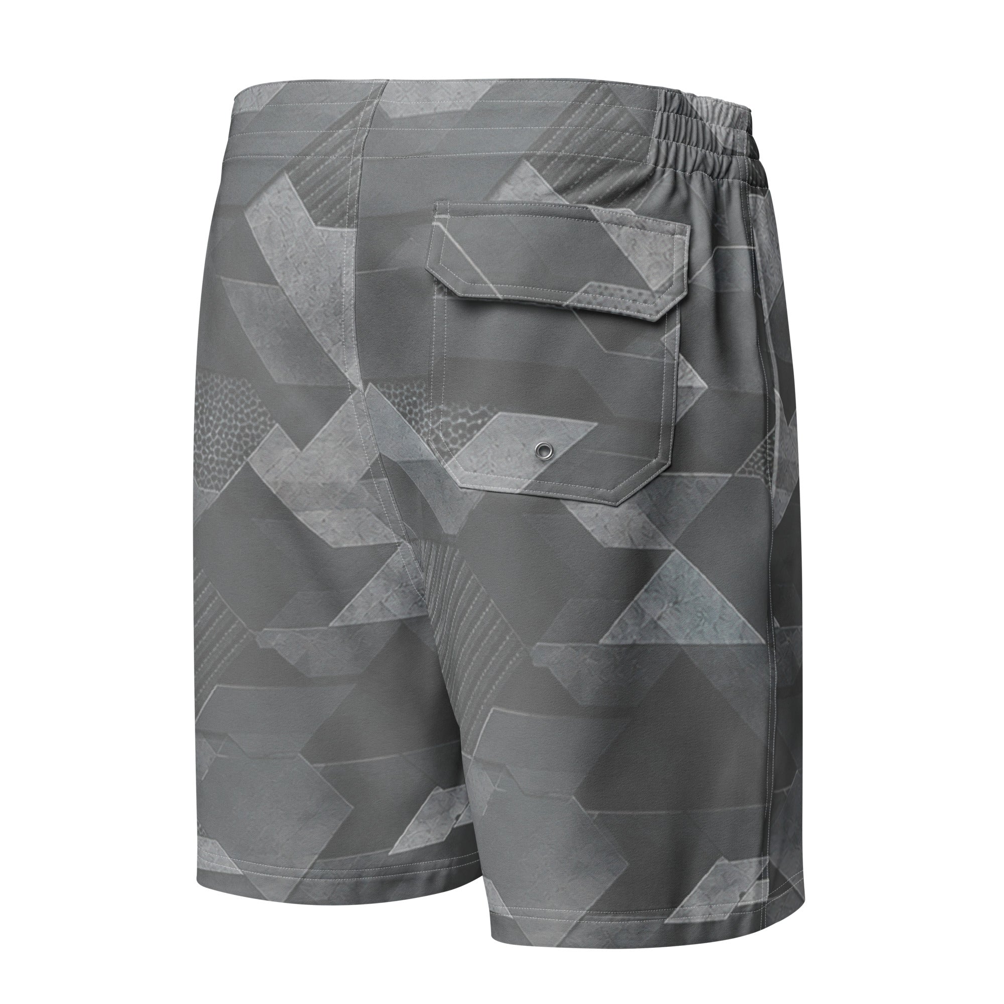 MVM Grey Sci-Fi Camo Men's Hybrid Board Shorts Product mockup back