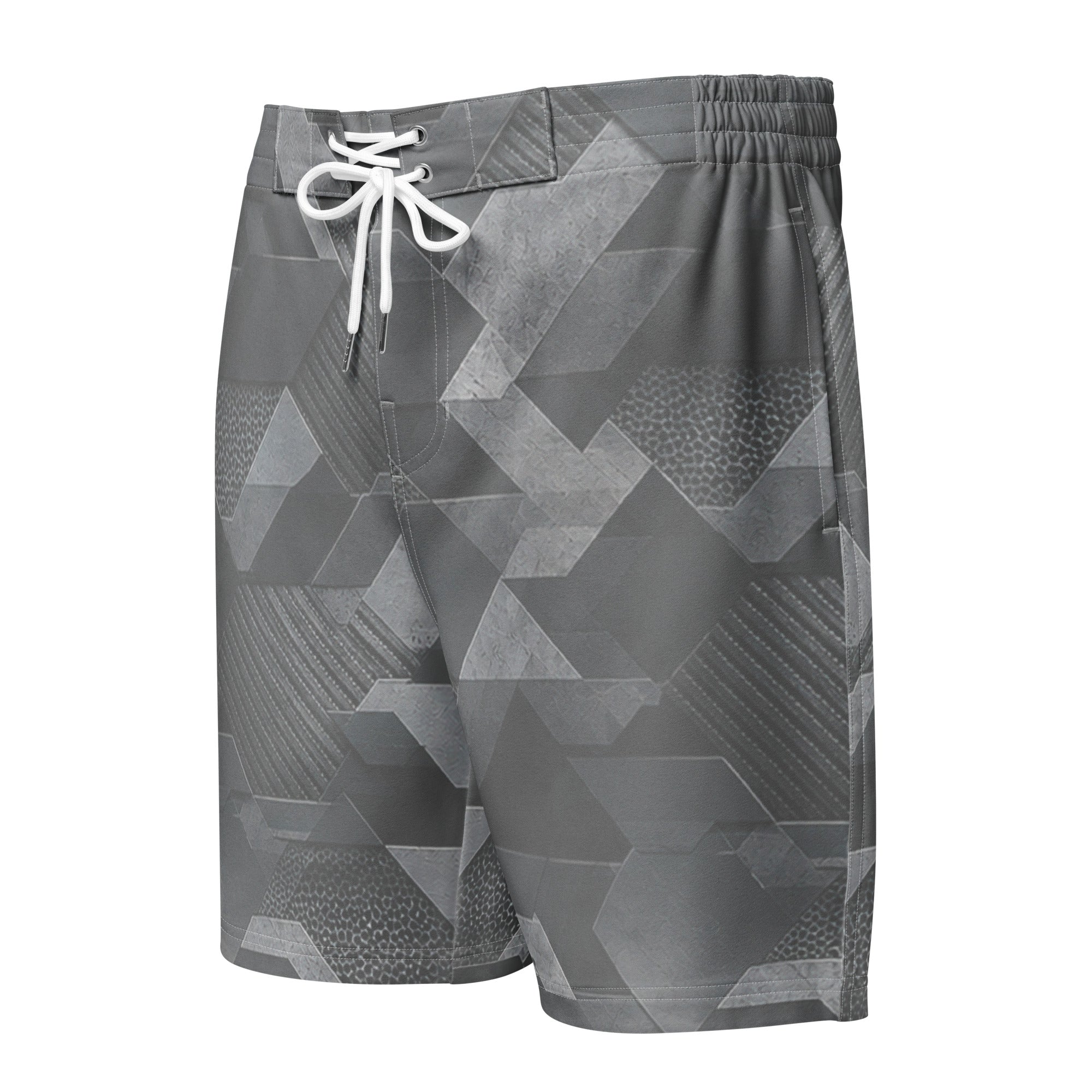 MVM Grey Sci-Fi Camo Men's Hybrid Board Shorts Product mockup front
