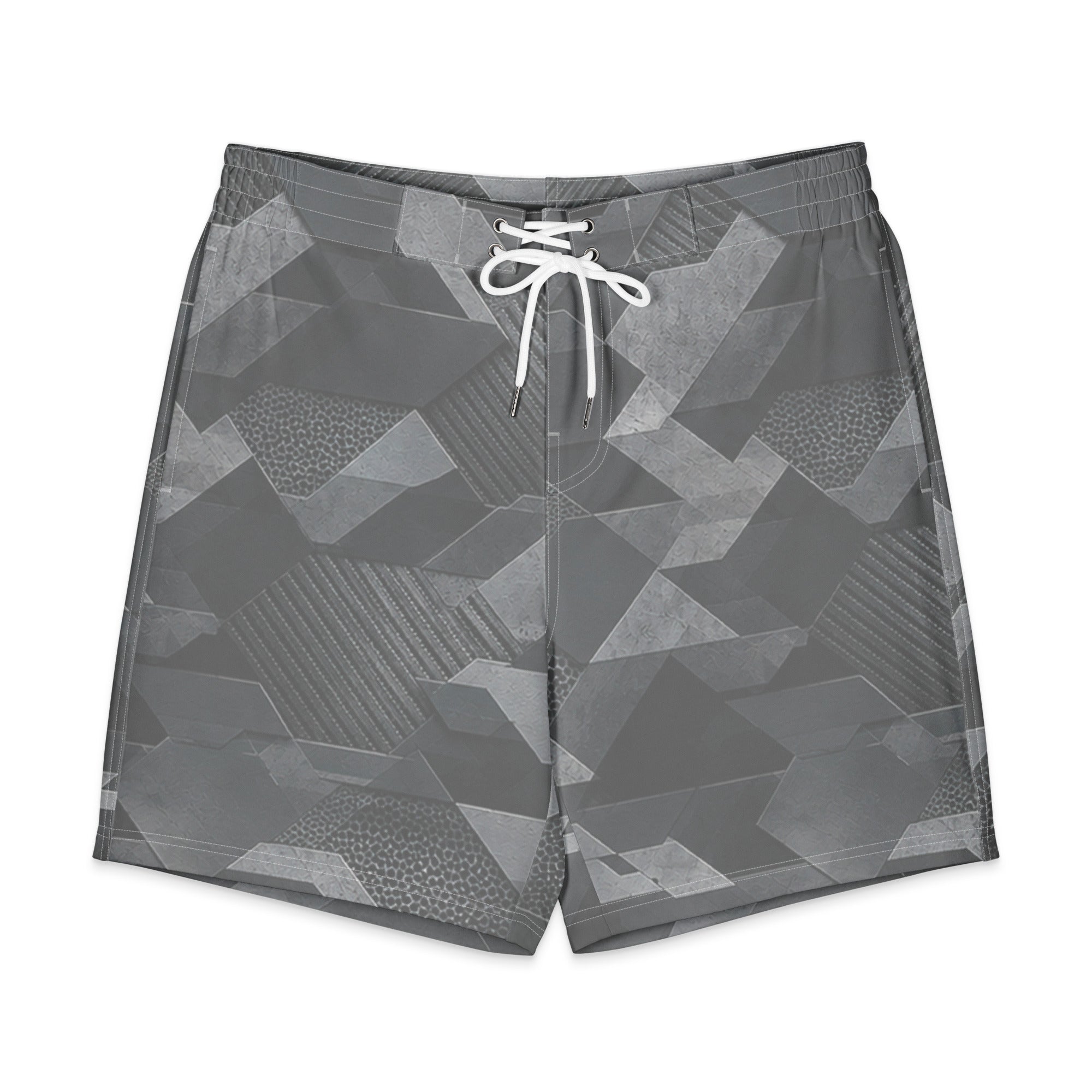 MVM Grey Sci-Fi Camo Men's Hybrid Board Shorts Product mockup front flat