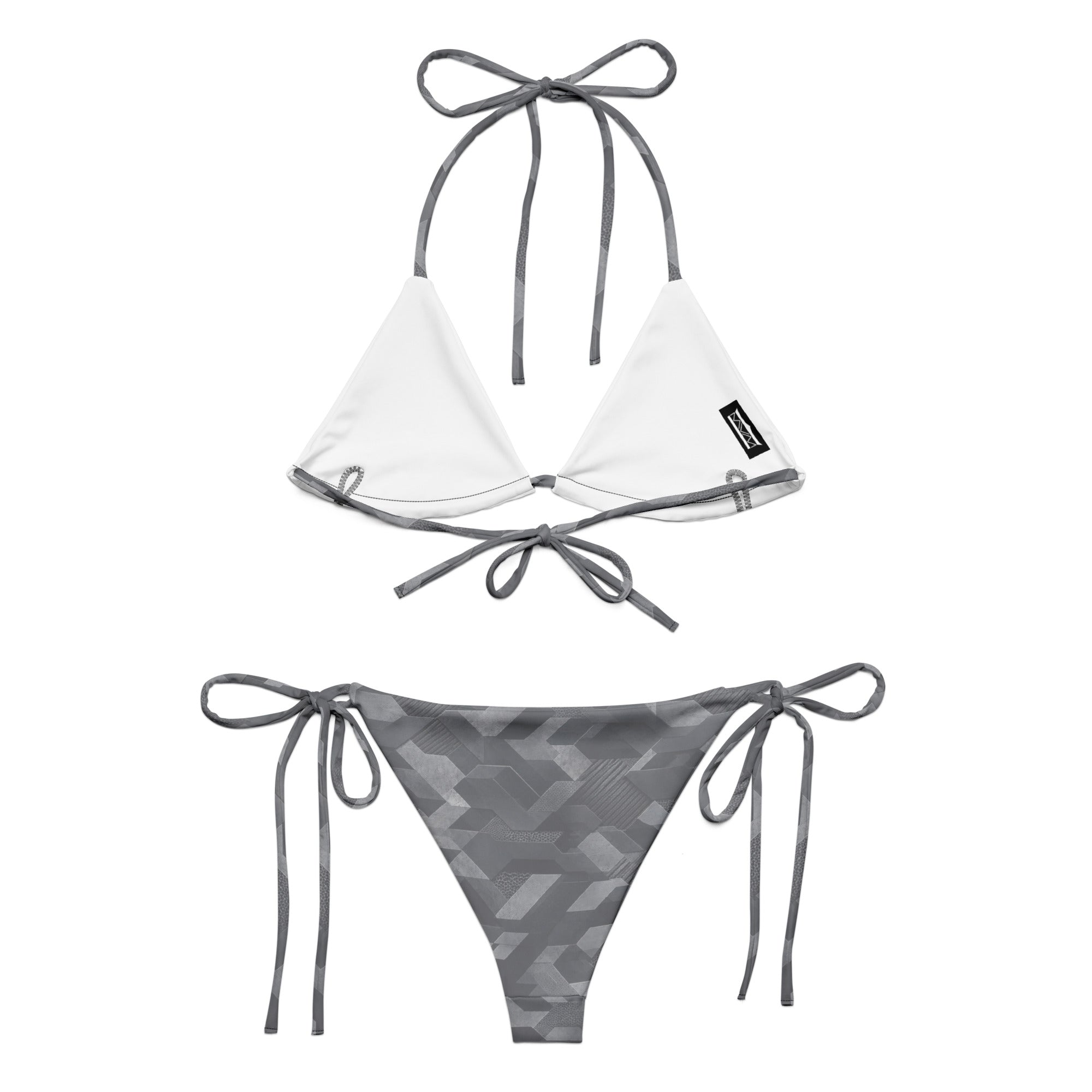MVM Grey Sci Fi Camo recycled string bikini Product shot Back