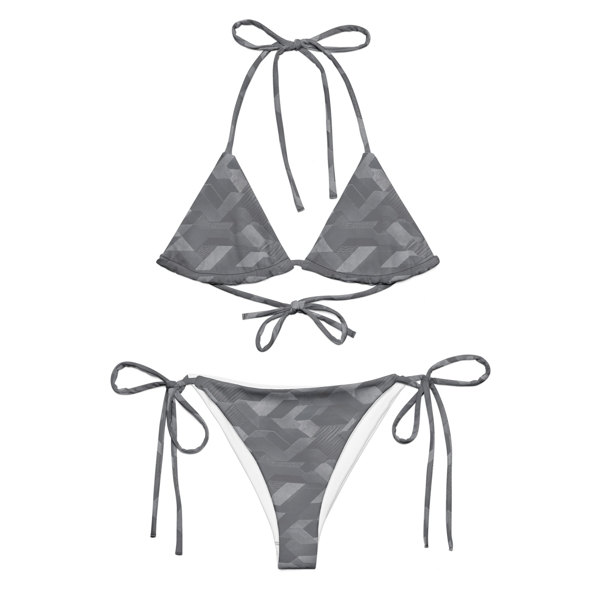 MVM Grey Sci Fi Camo recycled string bikini Product shot Front