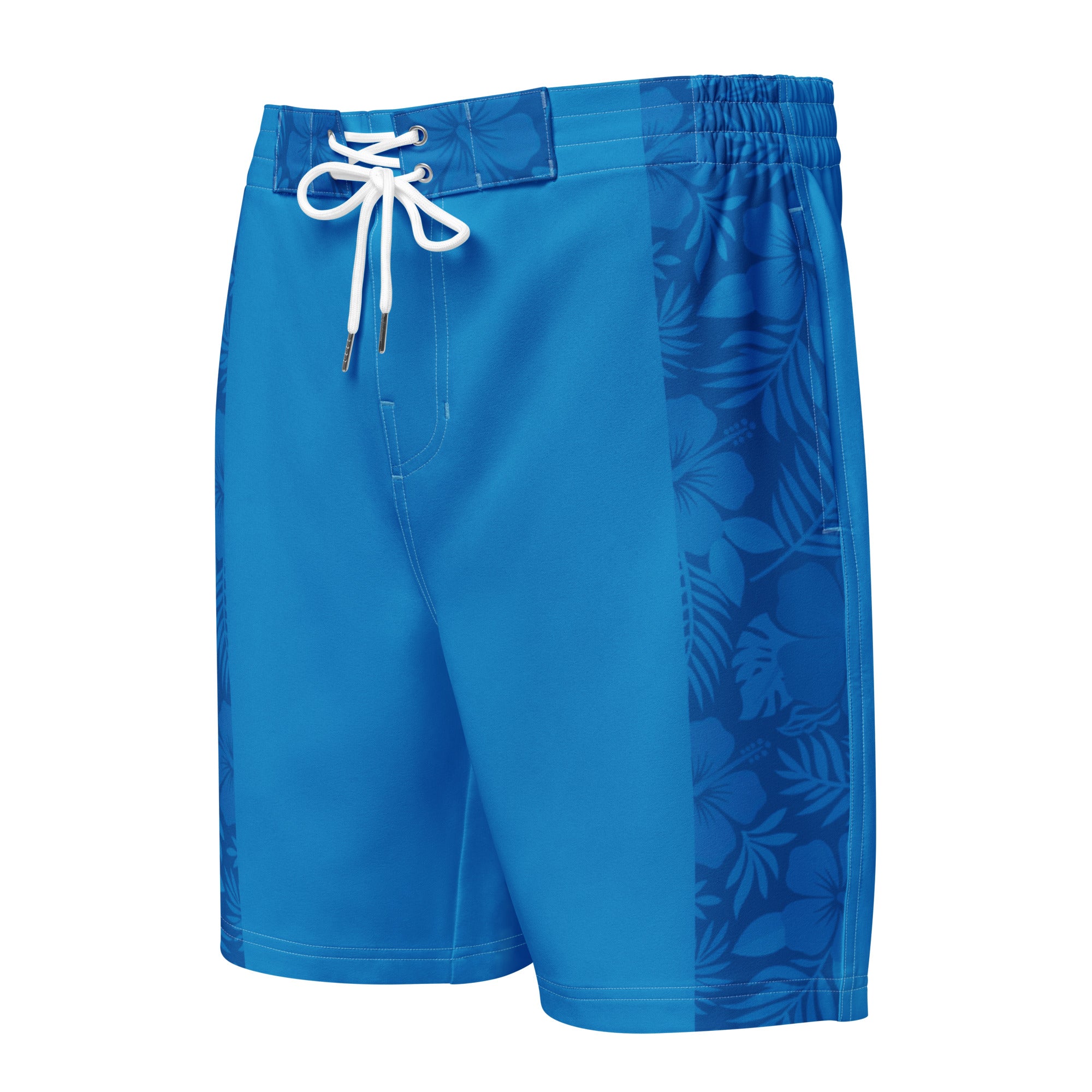 MVM Ocean Blue Hibiscus Men's Hybrid Board Shorts Product mockup Front
