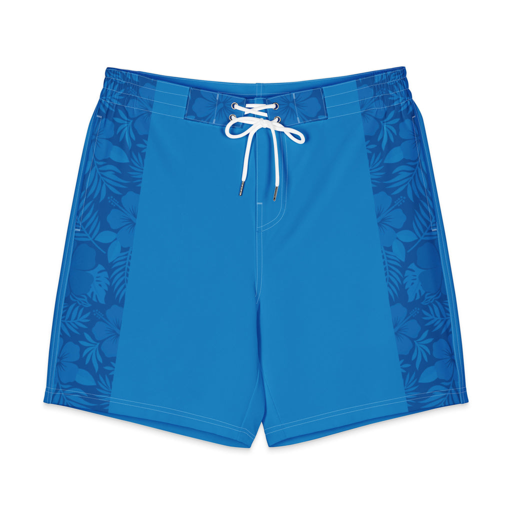 MVM Ocean Blue Hibiscus Men's Hybrid Board Shorts Product mockup Front Flat