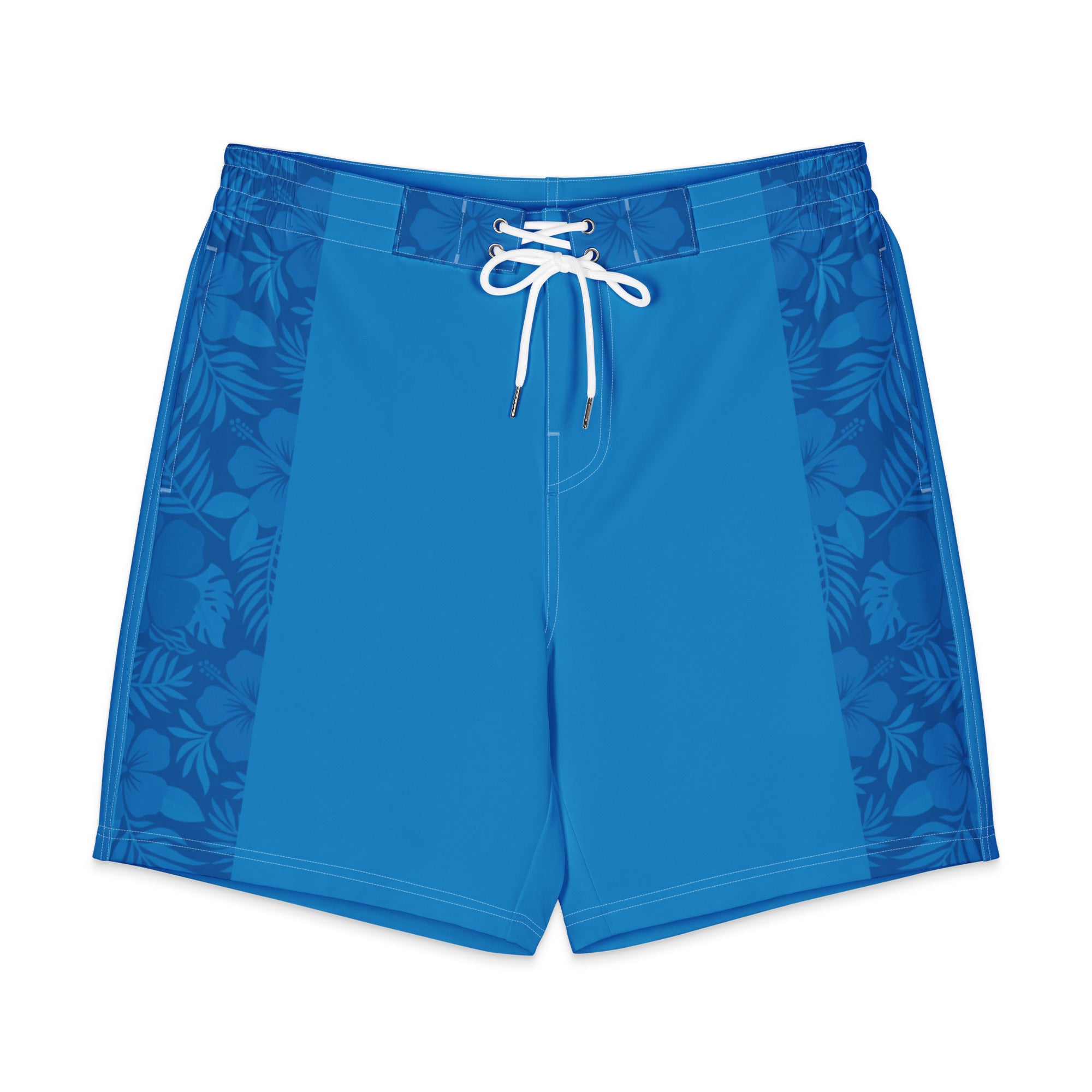MVM Ocean Blue Hibiscus Men's Hybrid Board Shorts Product mockup Front Flat