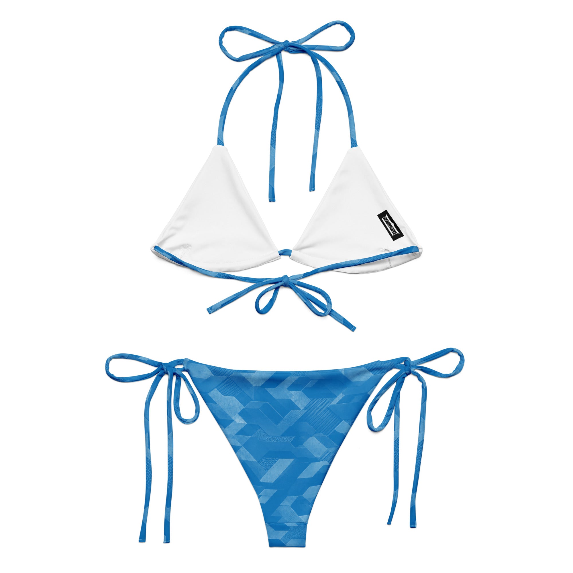MVM Ocean Blue Sci Fi Camo recycled string bikini Product mockup back