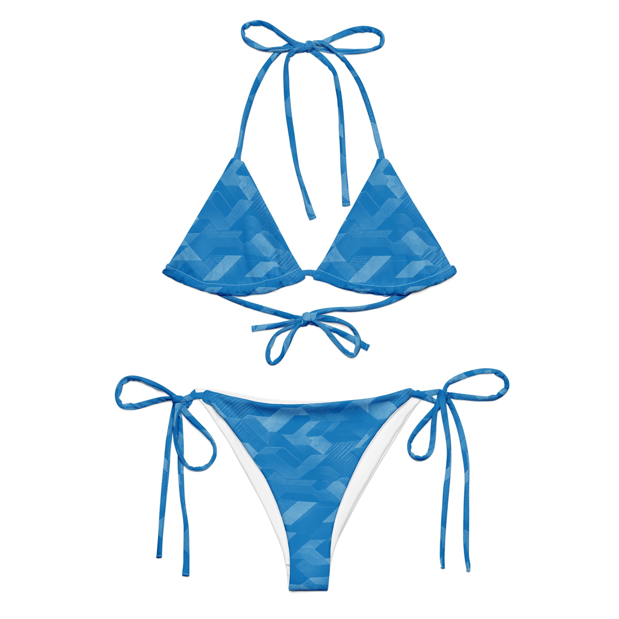 MVM Ocean Blue Sci Fi Camo recycled string bikini Product mockup front